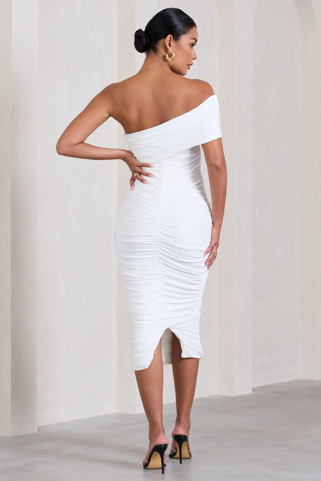 Remember Me | White Maternity One Shoulder Midi Dress