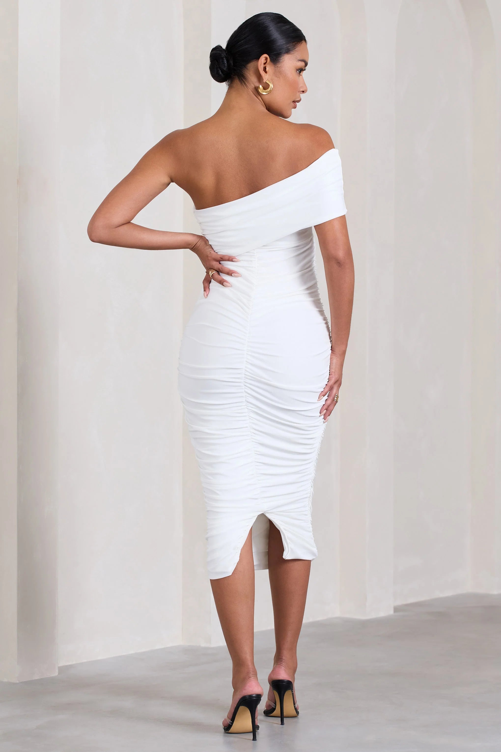 Remember Me | White Maternity One Shoulder Midi Dress