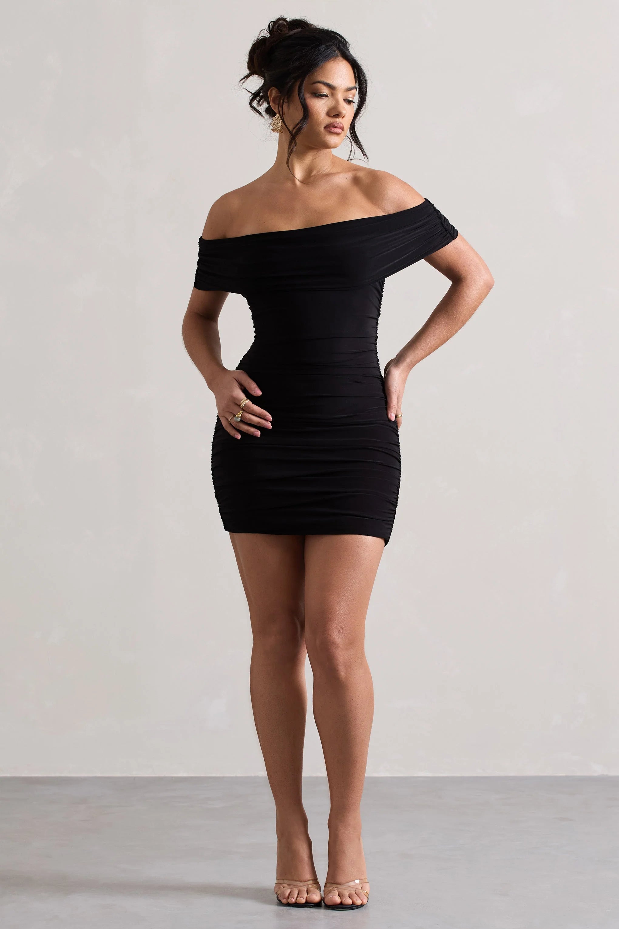 Zeta | Black Bodycon Bardot Mini Dress