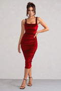 Beauty | Berry Velvet Square Neck Bodycon Midi Dress