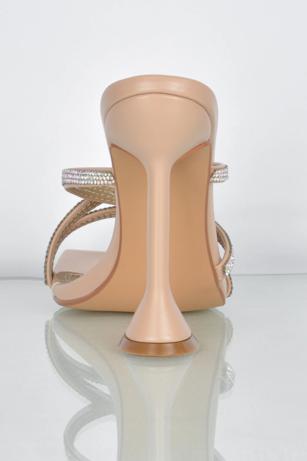 Step Aside Diamante Embellished Mule Heels in Nude