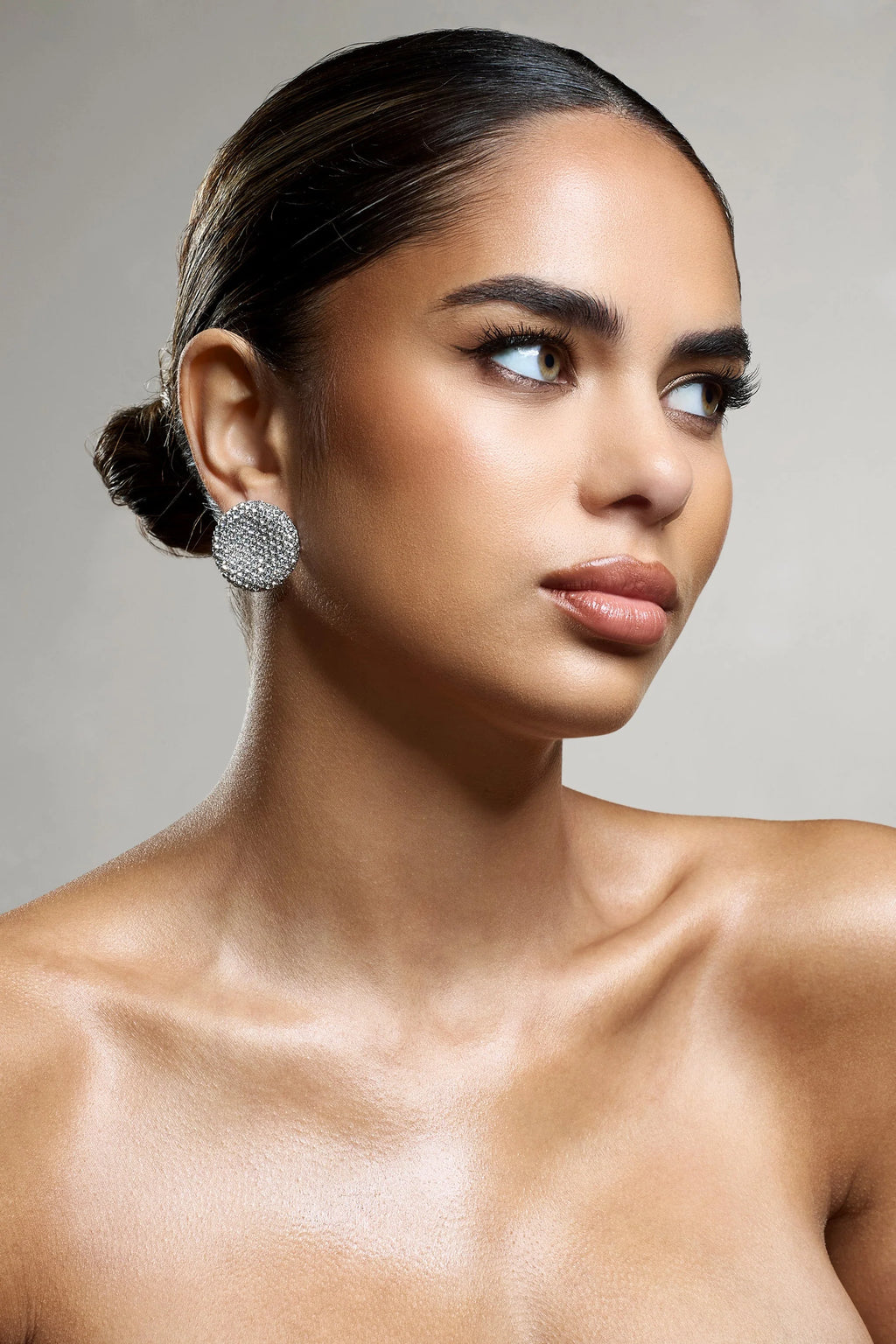 Svana | Silver Diamante Disc Earrings