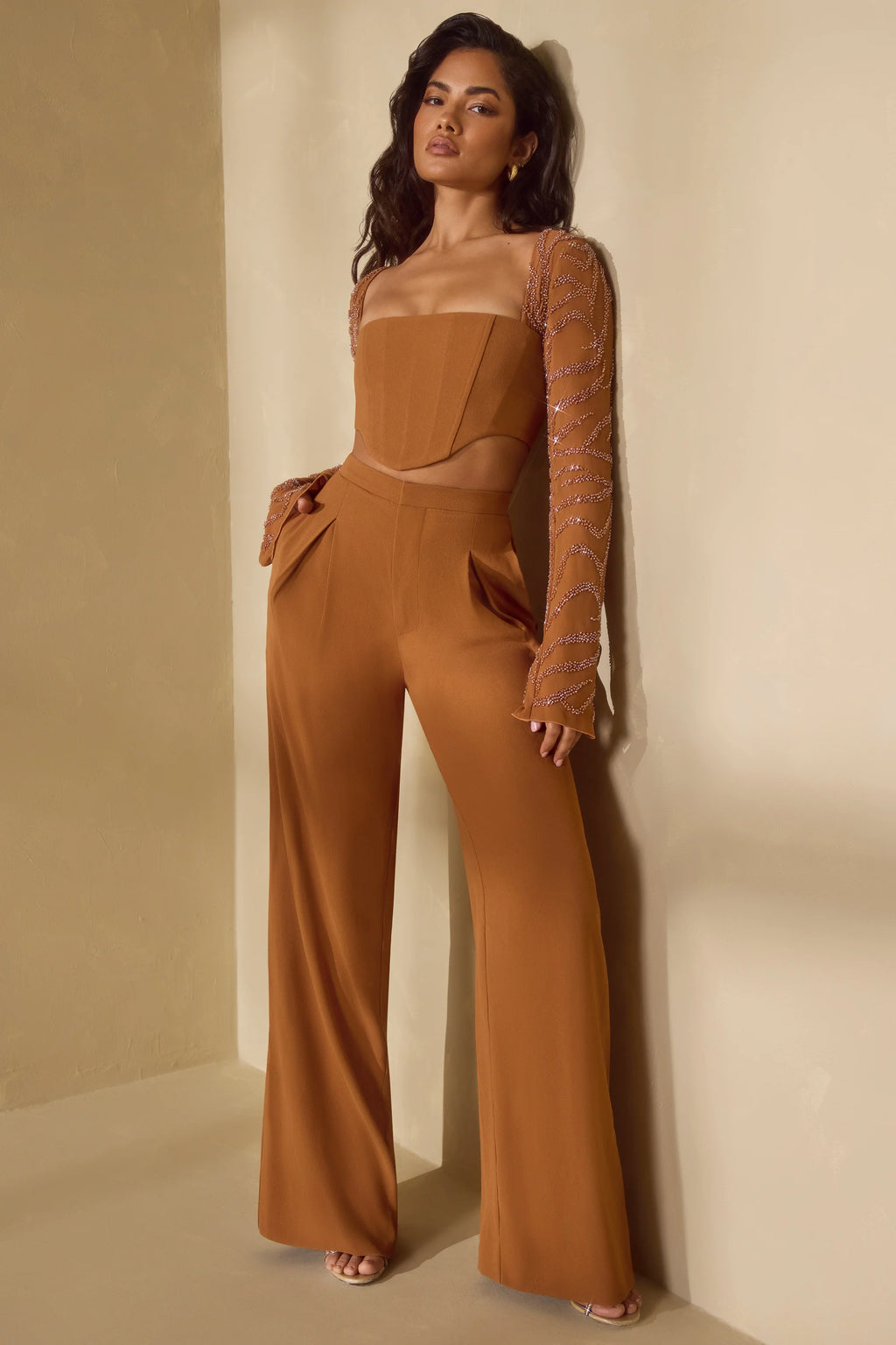 Tall High Waist Wide Leg Trouser in Caramel