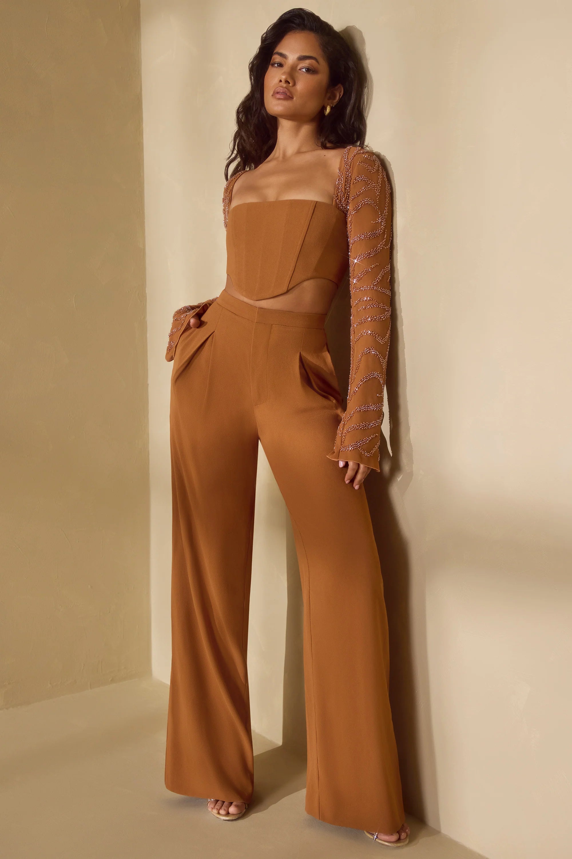 Tall High Waist Wide Leg Trouser in Caramel
