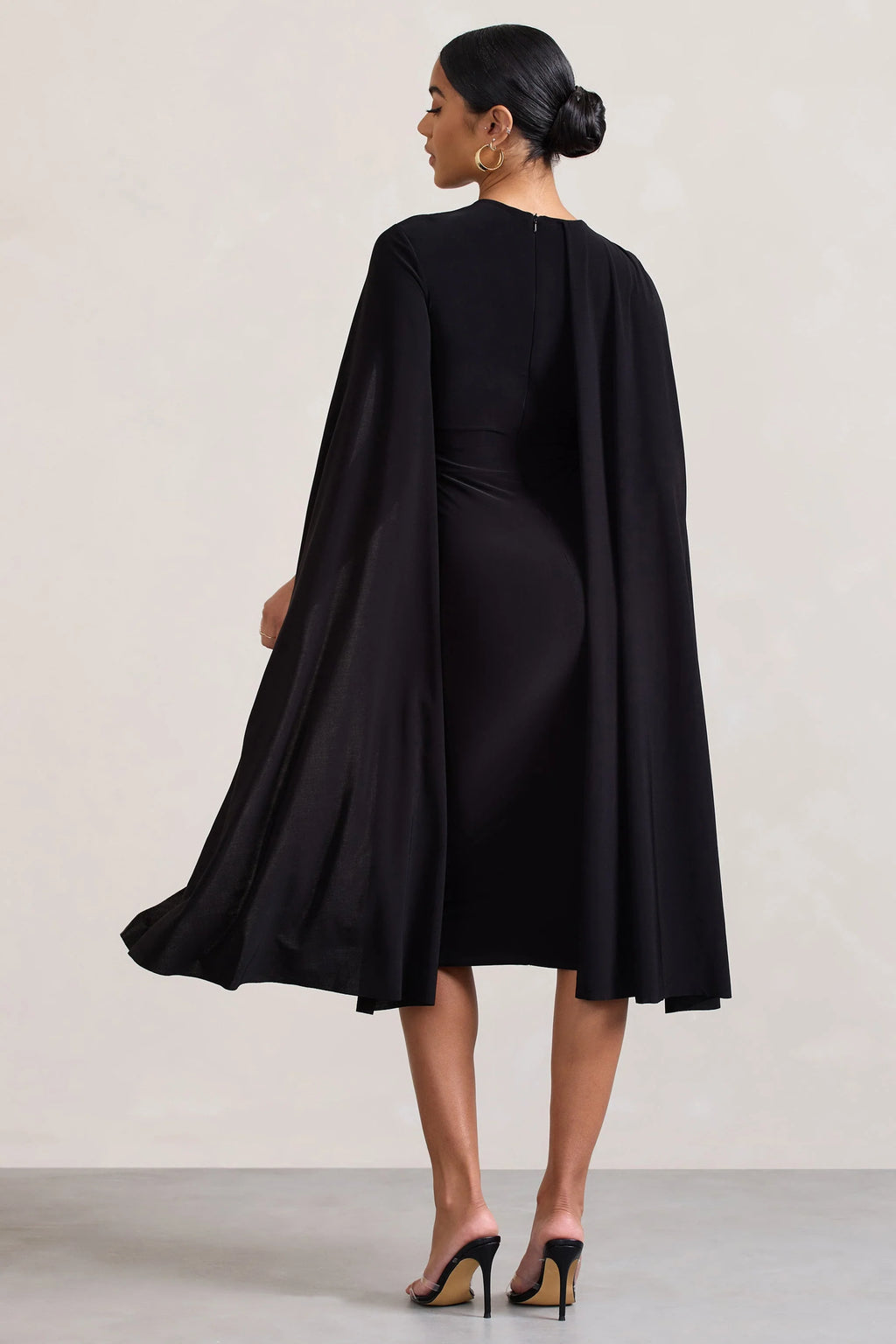 Marysol | Black Asymmetric Cape Midi Dress