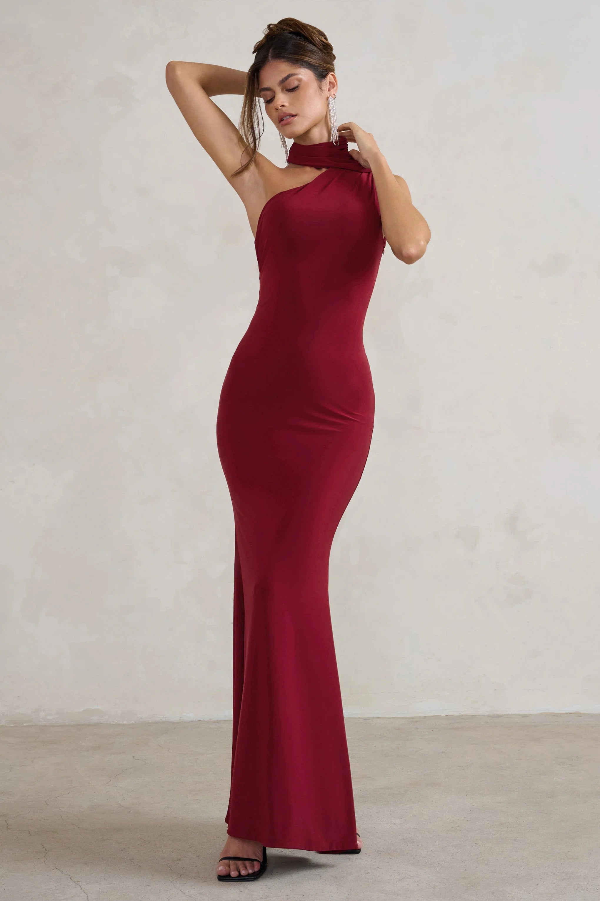 Capucine | Berry Red Asymmetric Draped Maxi Dress