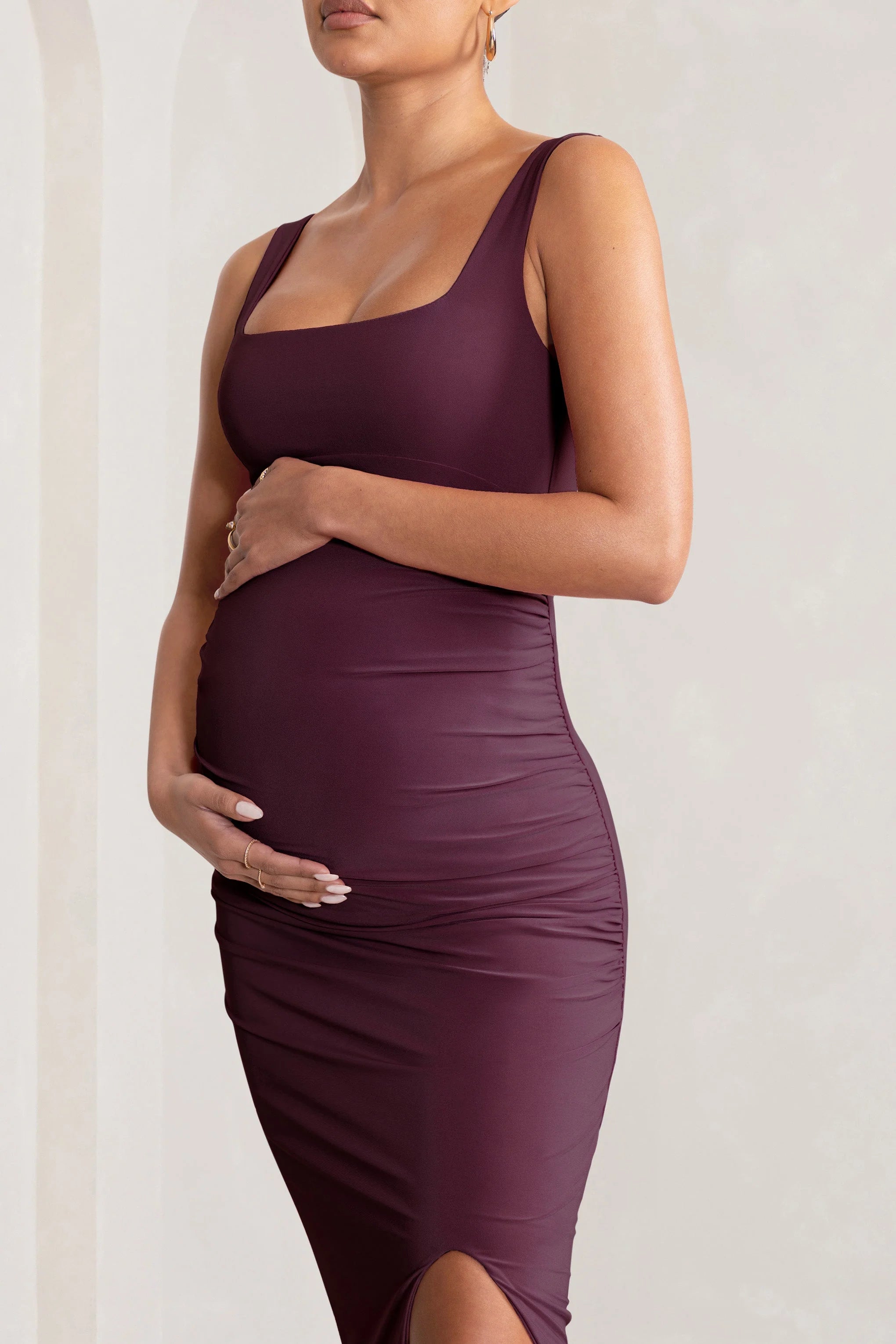 Avril | Plum Square Neck Maternity Maxi Dress with Split