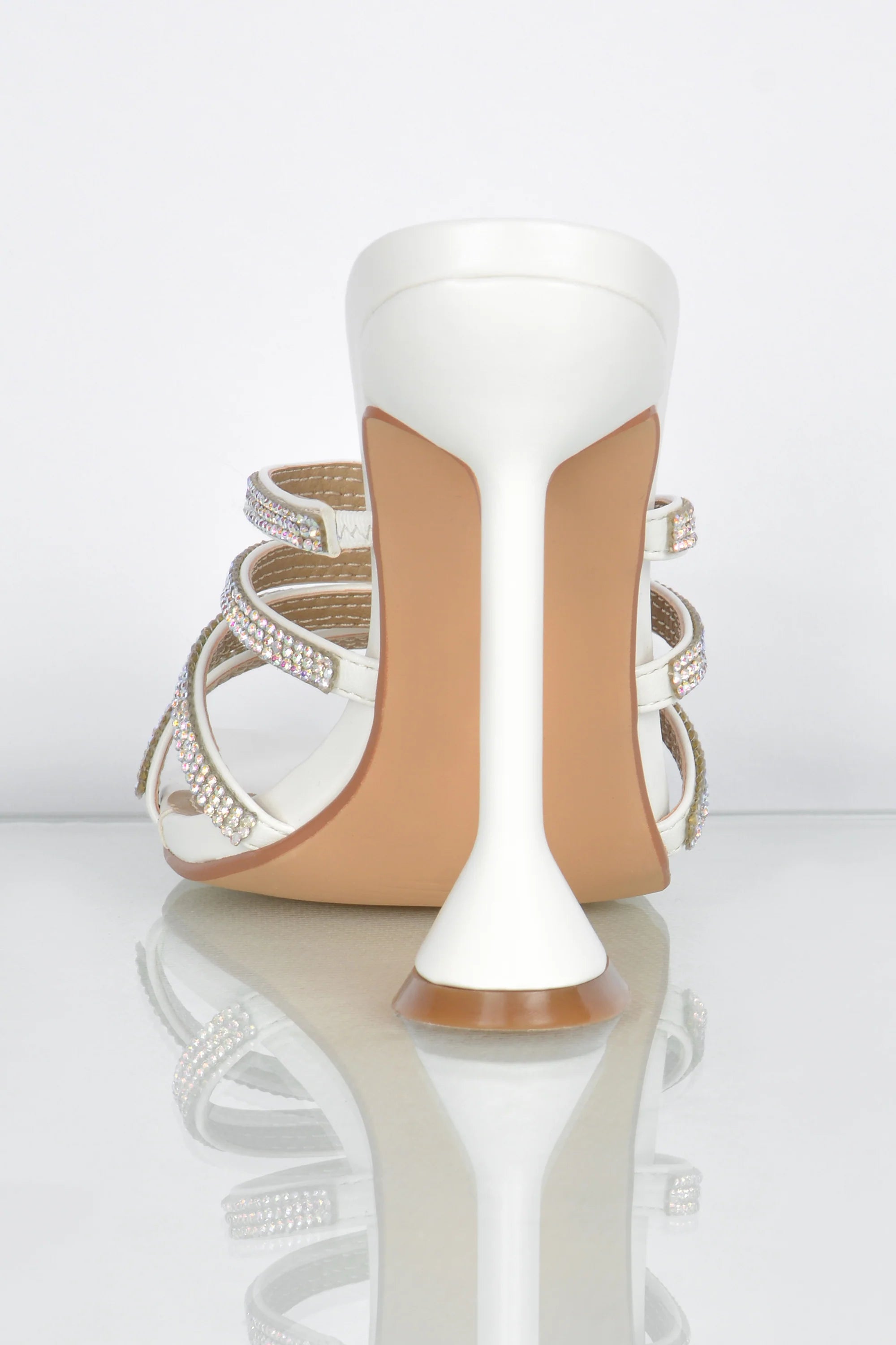 Raise The Bar Diamante Embellished Mule Heels in White