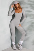 Tall Square Neck Long Sleeve Jumpsuit in Marled Grey