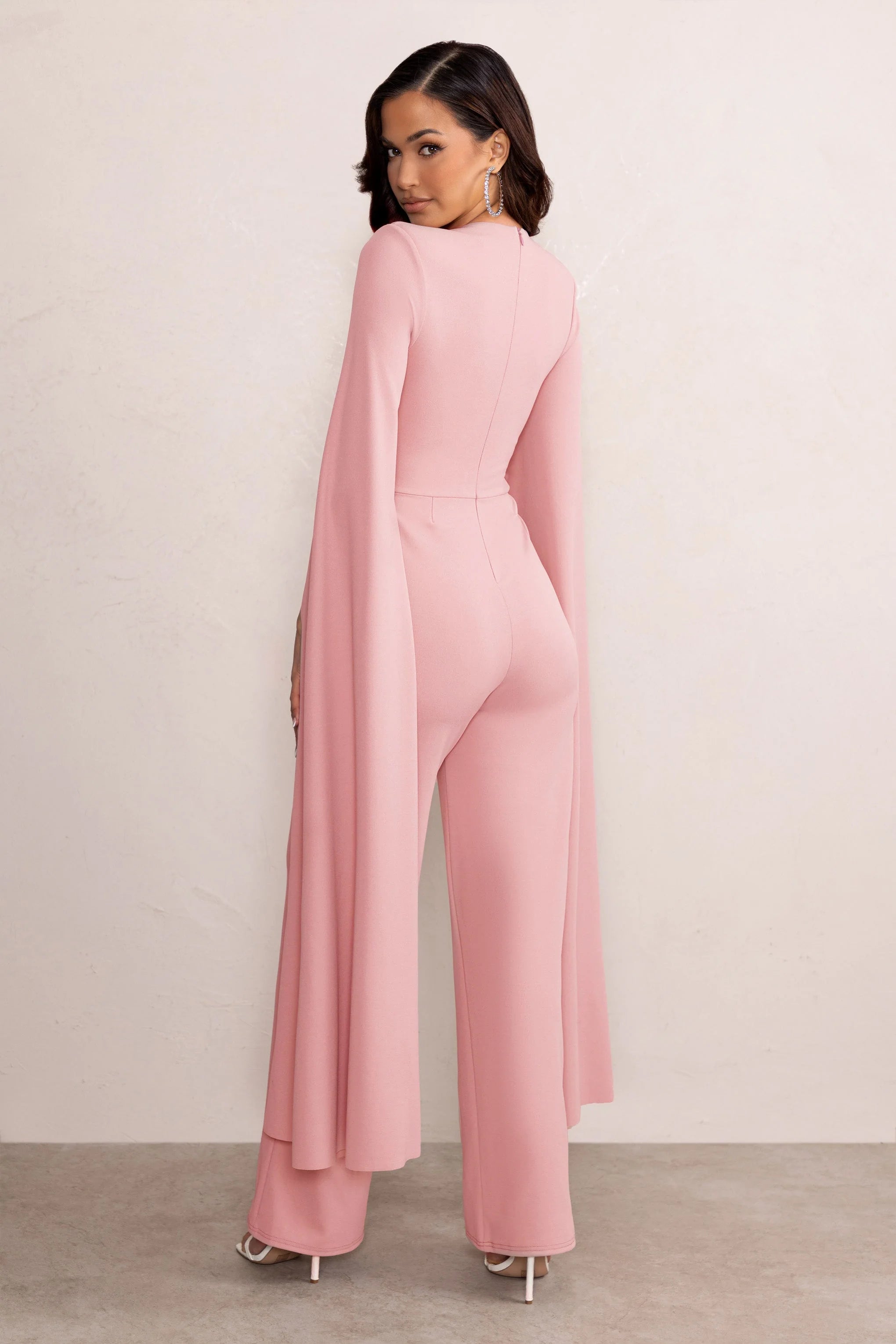Aisha | Blush Pink Jumpsuit with Cape Sleeves