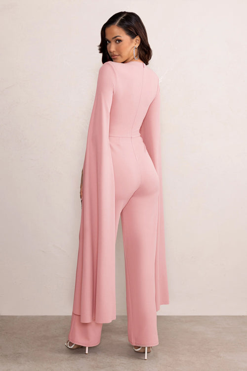 Aisha | Blush Pink Jumpsuit with Cape Sleeves