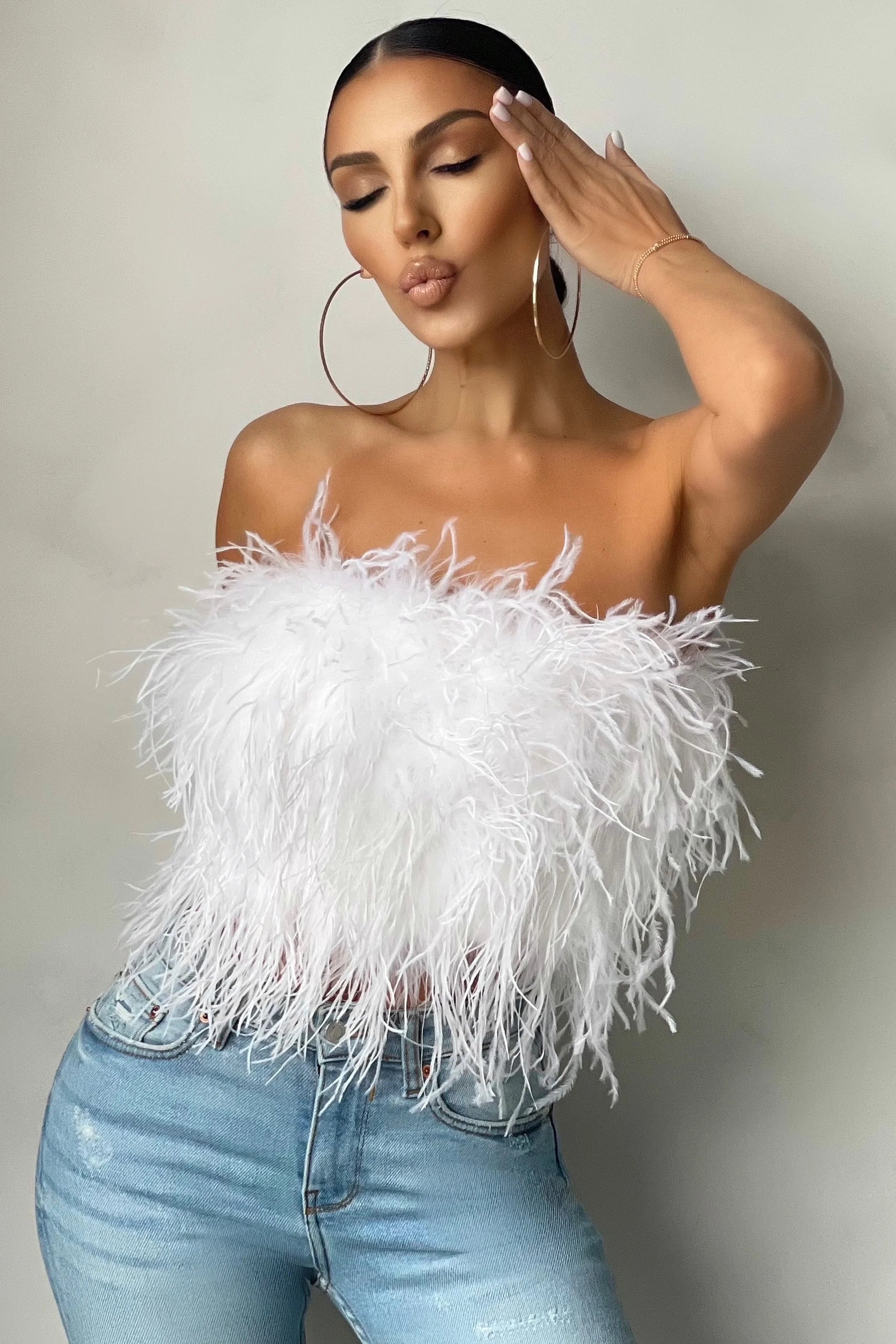 Dream Daze | White Feather Bandeau Crop Top