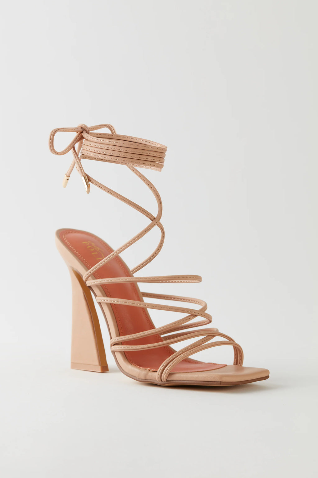 Leatherette Lace Up Heels in Nude