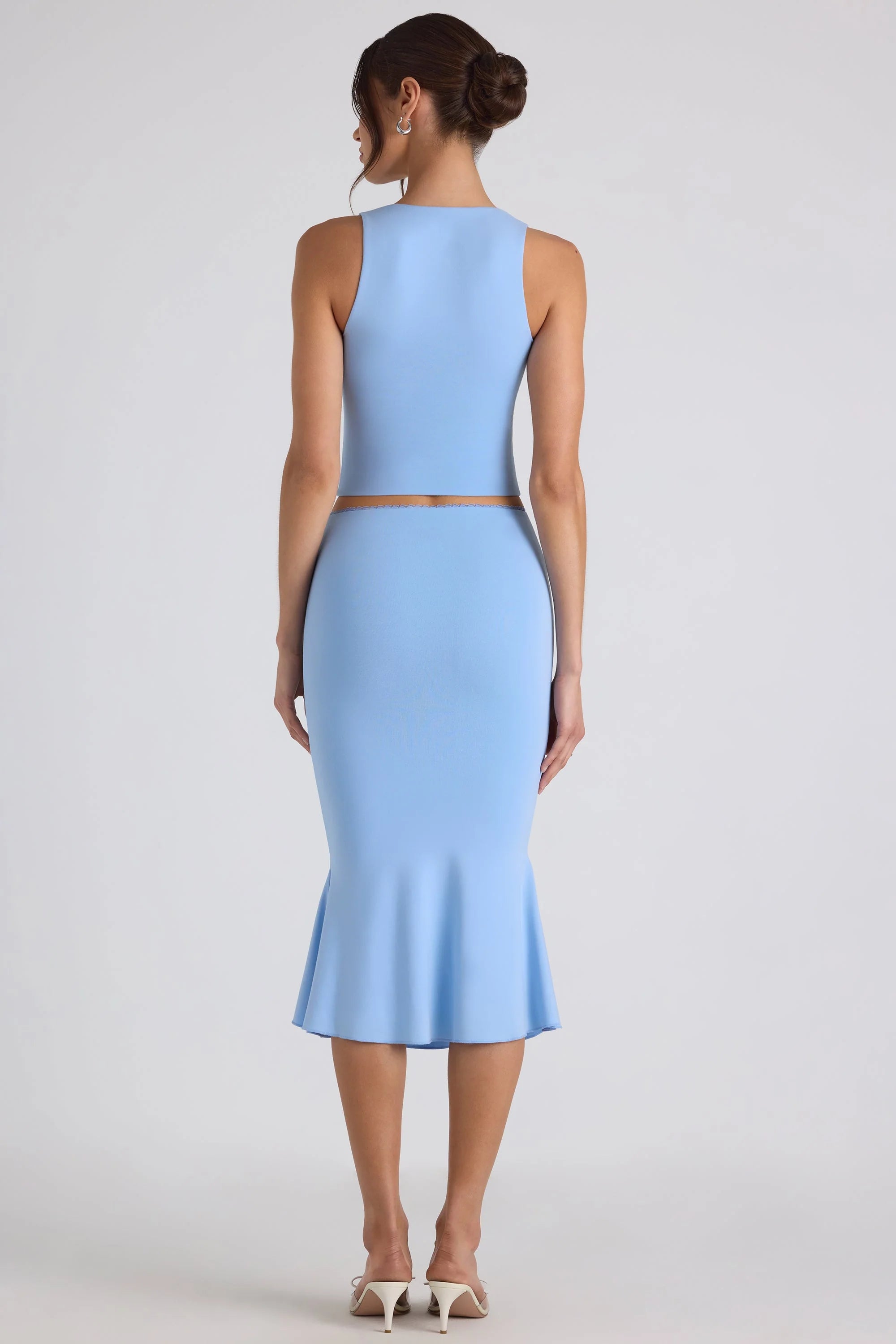 Modal Bow-Embellished Mid-Rise Midi Skirt in Sky Blue