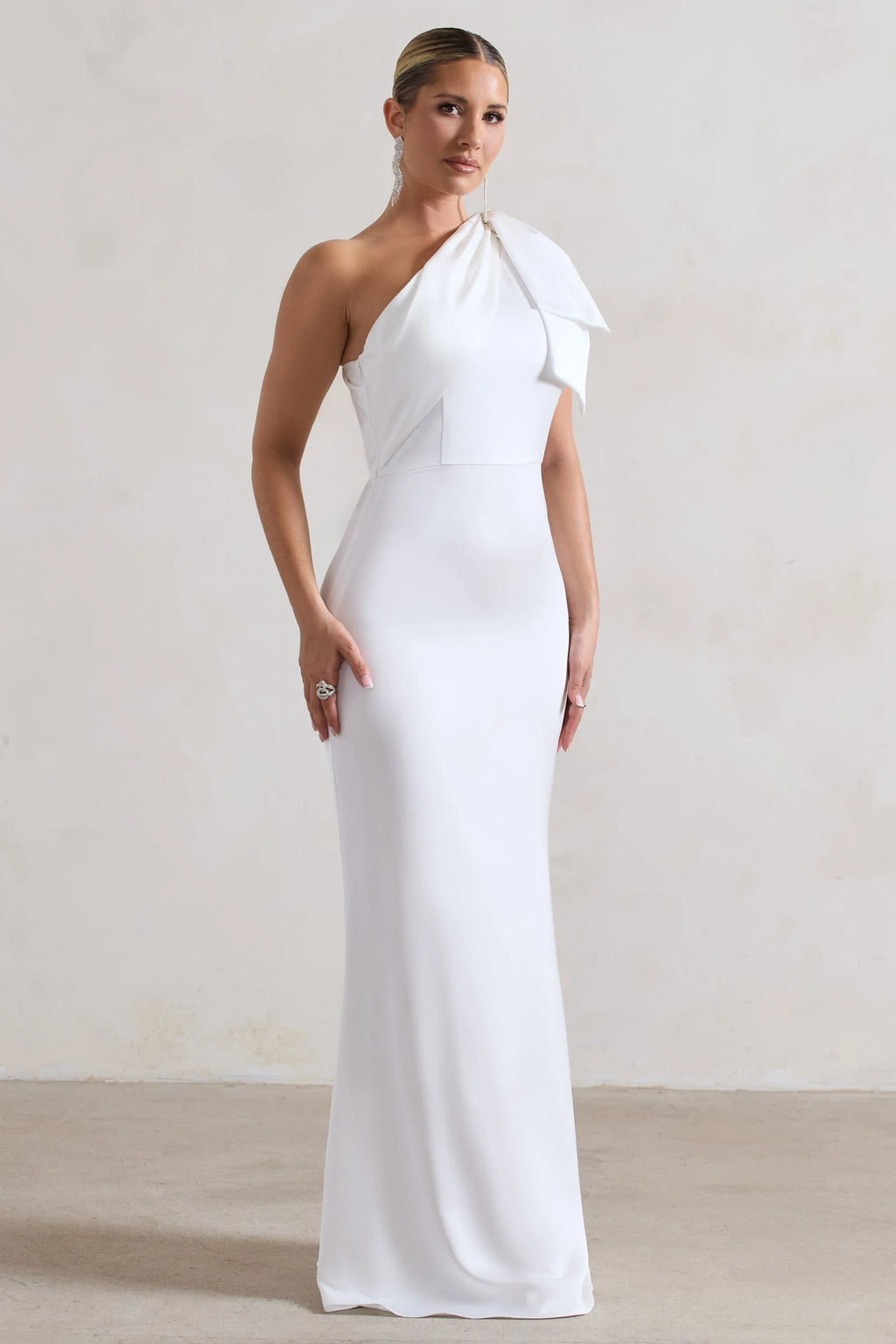 Lady | White Satin Asymmetric Maxi Dress With Bow
