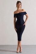 Keely | Navy Bodycon Twisted Bardot Midi Dress