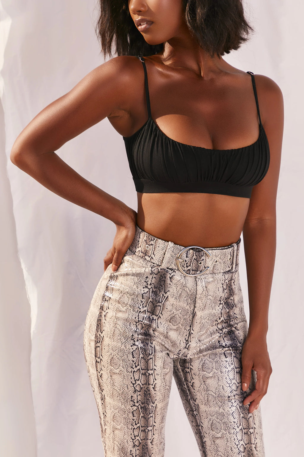 Drive ‘Em Wild High Waisted Wide Leg Trousers in Grey Snake Print