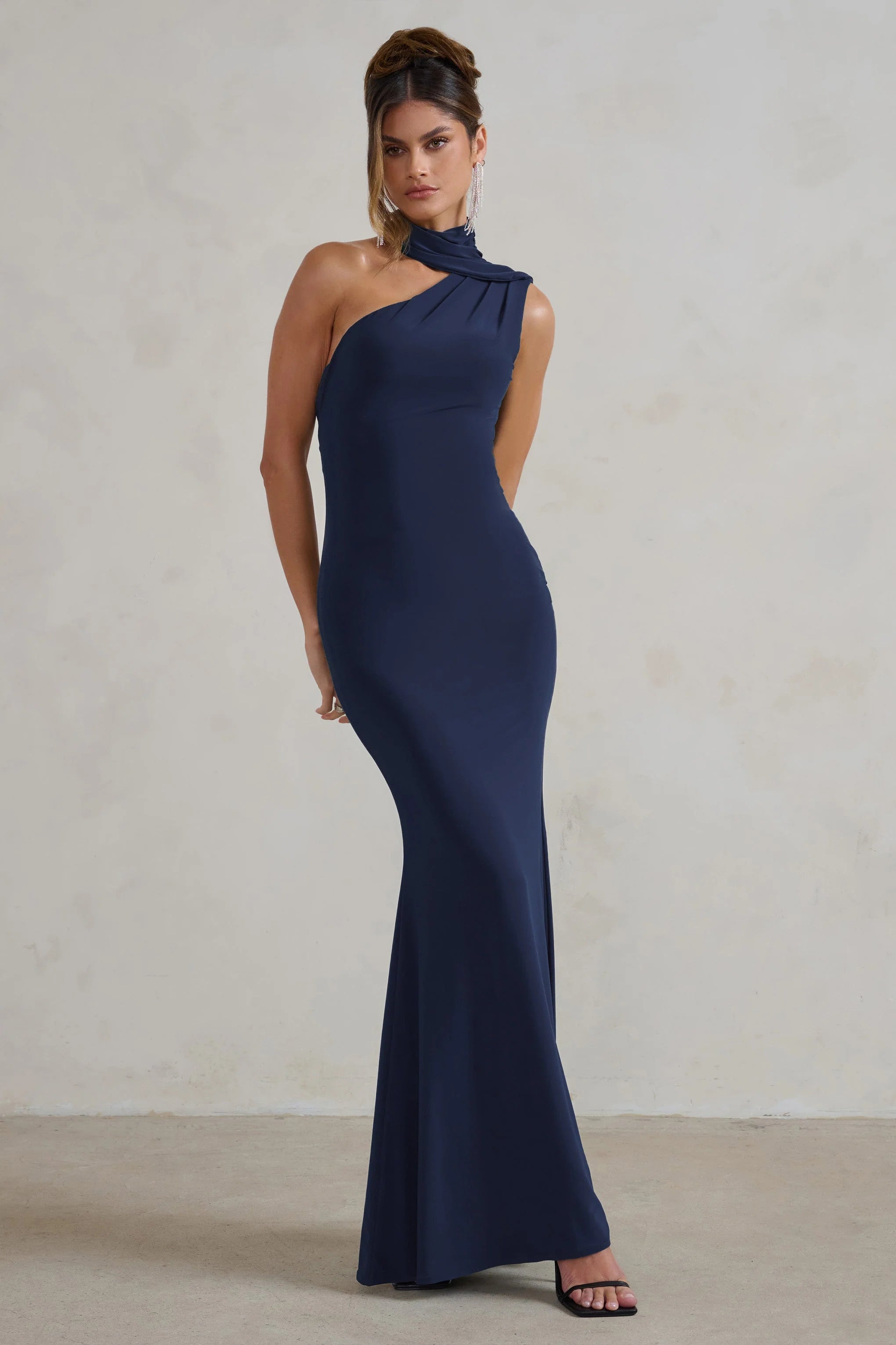 Capucine | Navy Asymmetric Draped Maxi Dress