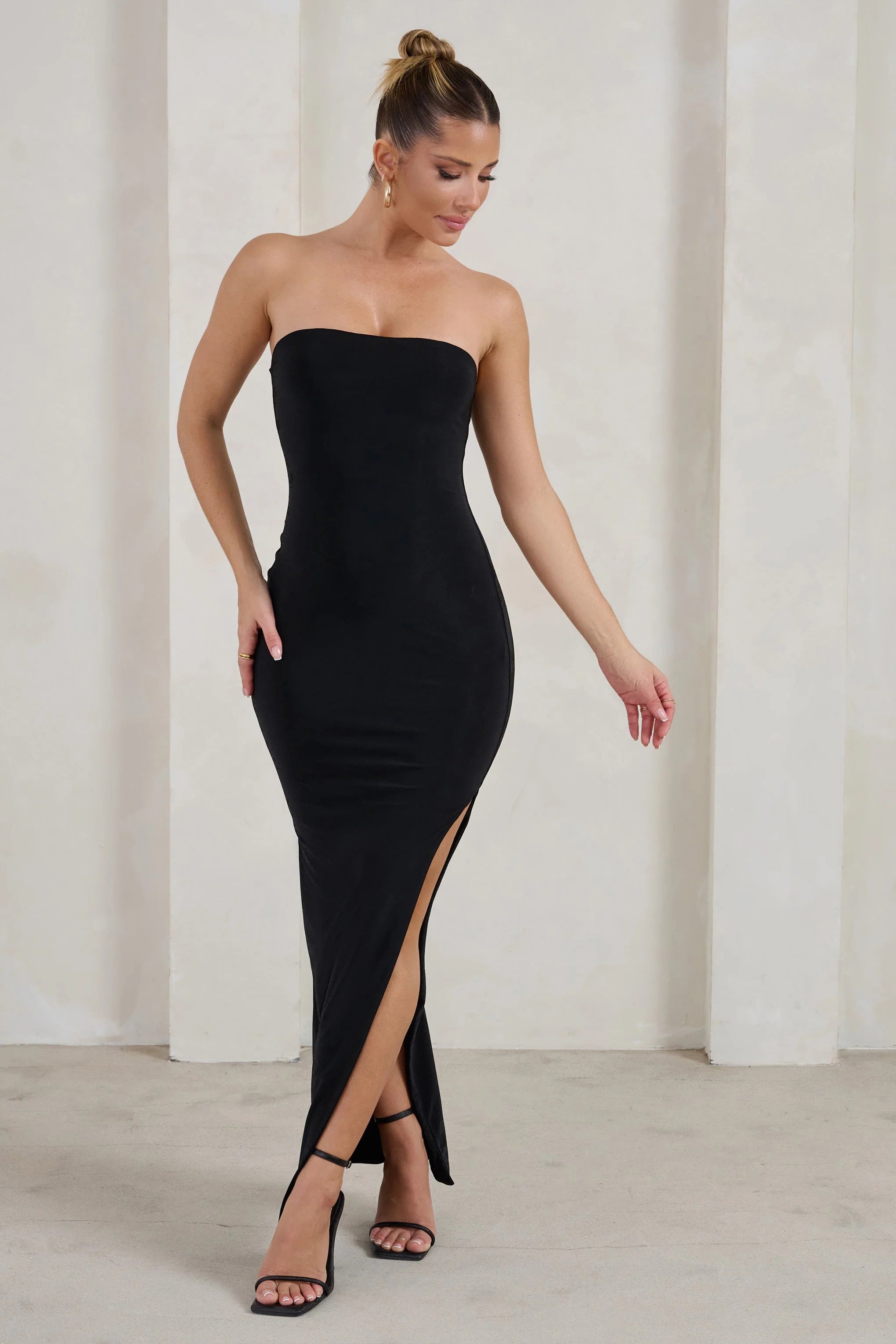 One Wish | Black Maxi Dress With Thigh Split