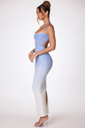 Embellished Maxi Dress in Blue and White Ombré