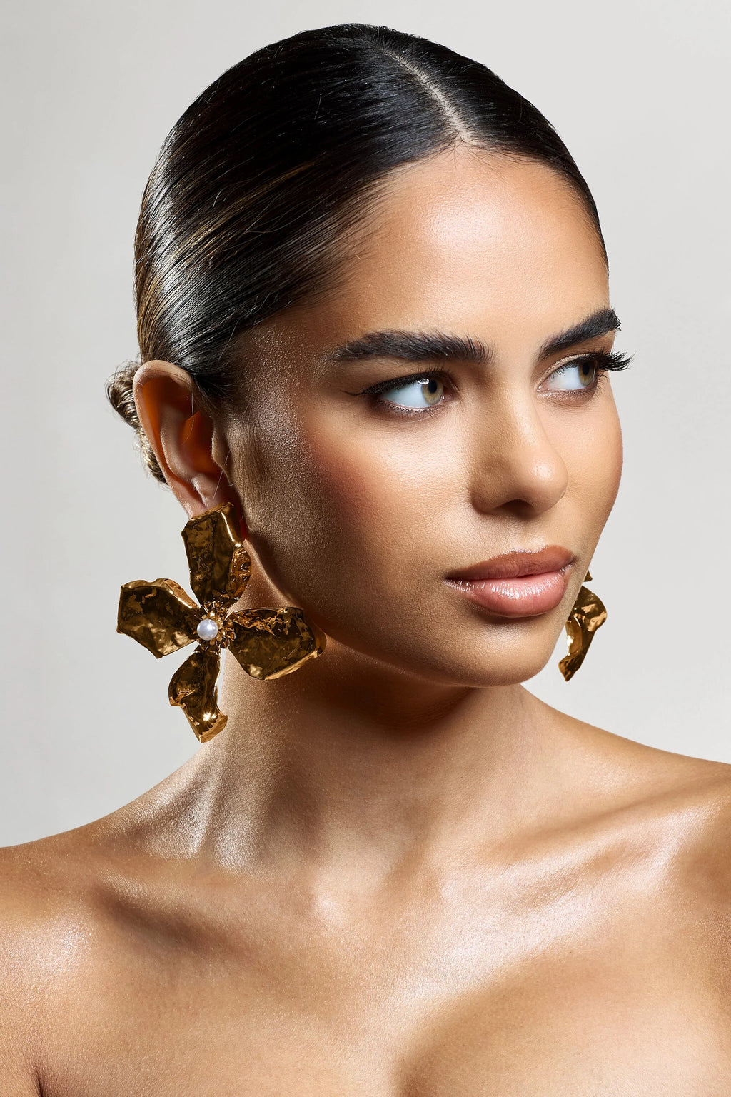 Emry | Gold Pearl Statement Flower Earrings