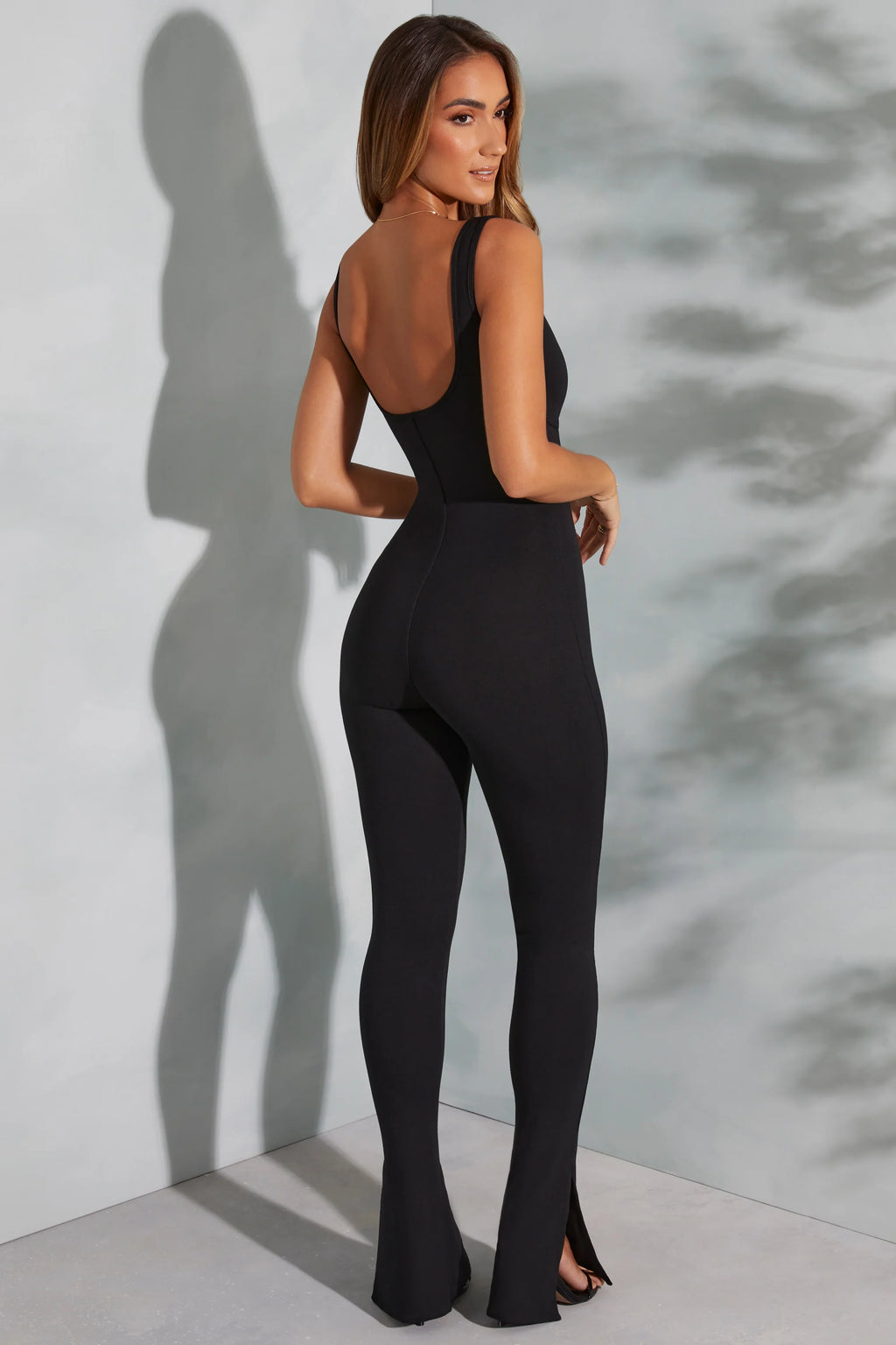 Tall Sweetheart Neckline Flare Hem Jumpsuit in Black