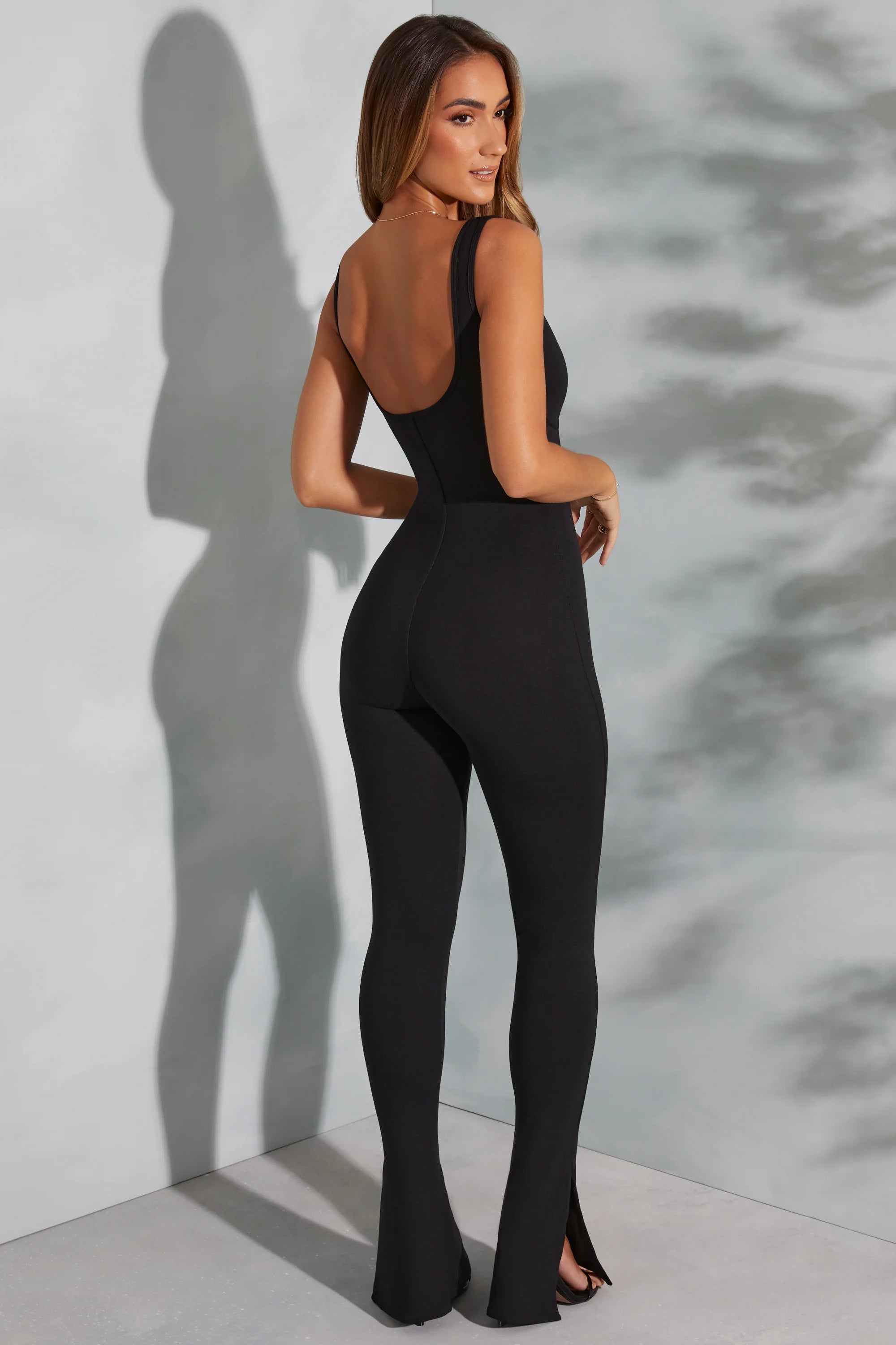 Tall Sweetheart Neckline Flare Hem Jumpsuit in Black