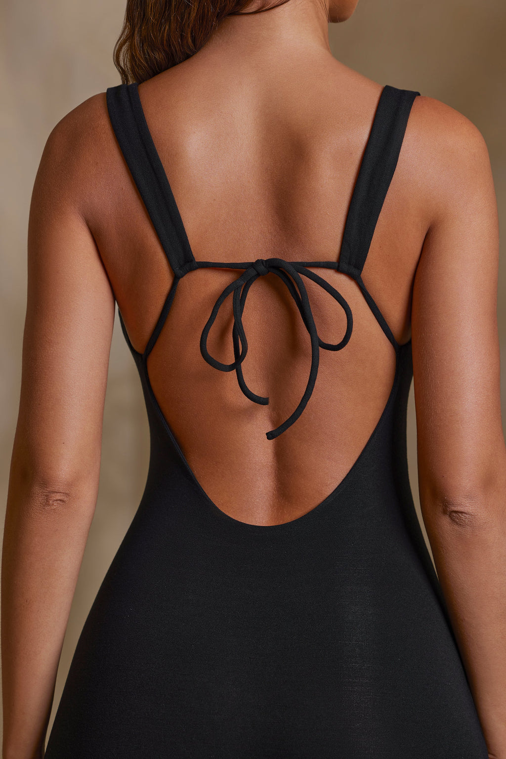 Petite Straight Neck Low Back Jumpsuit in Black
