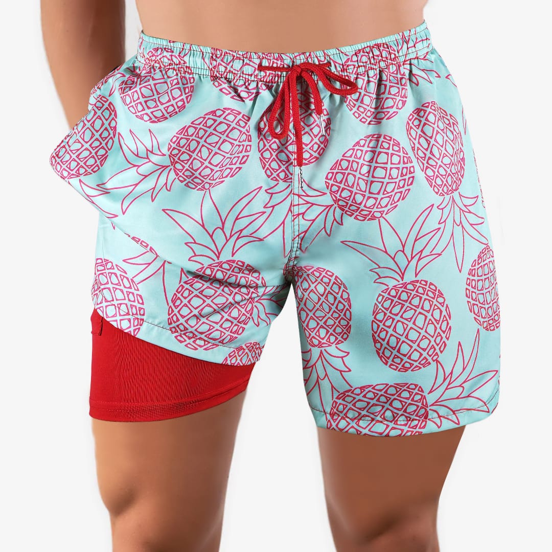 Pineapple Tropics - 6 Mid-Length Hybrid Shorts
