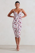 Desired | White Floral Ruched Strappy Midi Dress