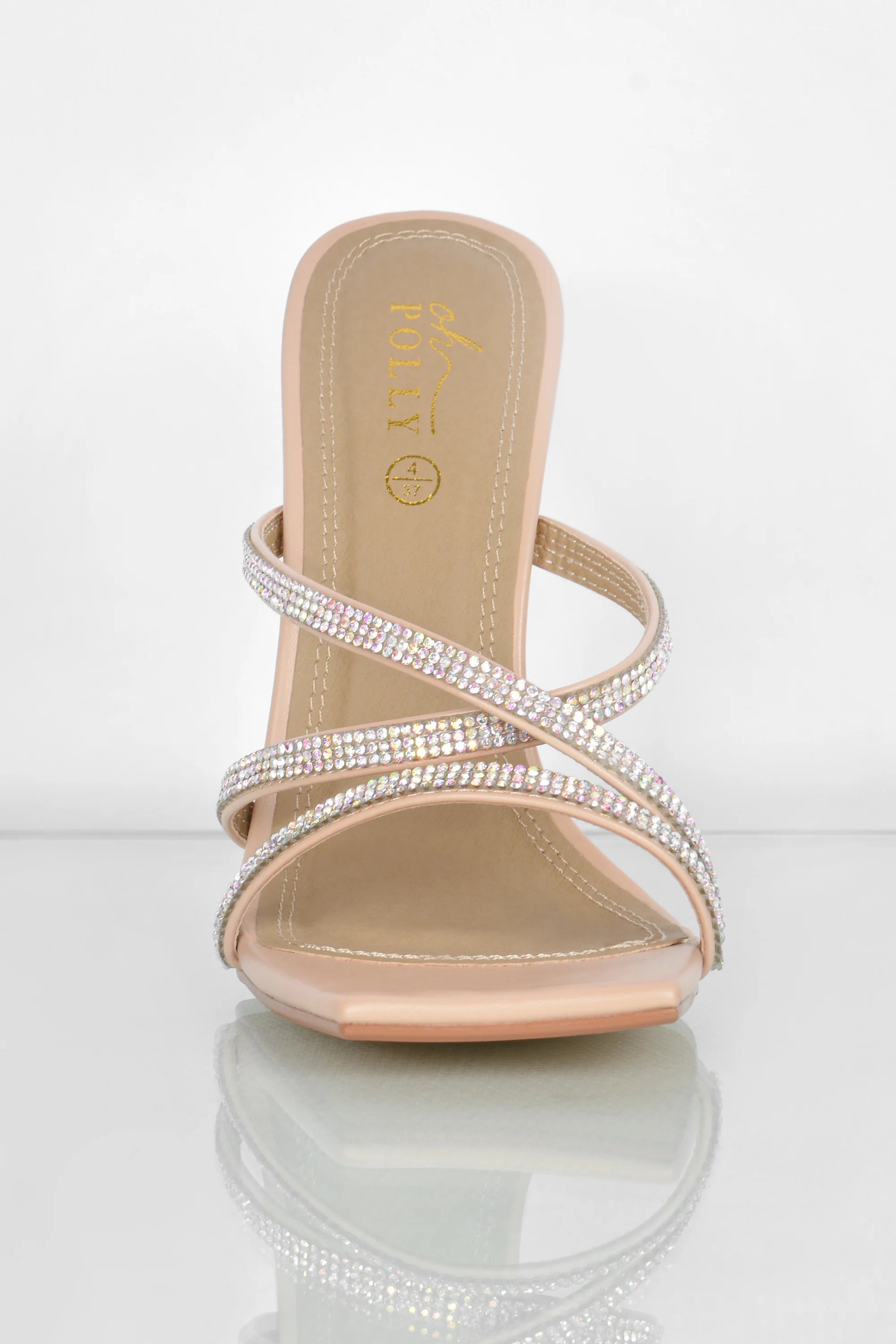 Step Aside Diamante Embellished Mule Heels in Nude
