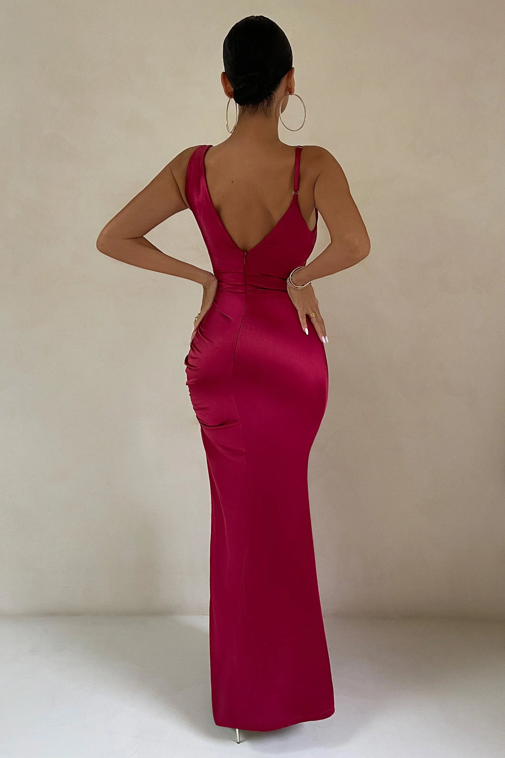 Belonging | Berry Ruched Cowl Maxi Dress