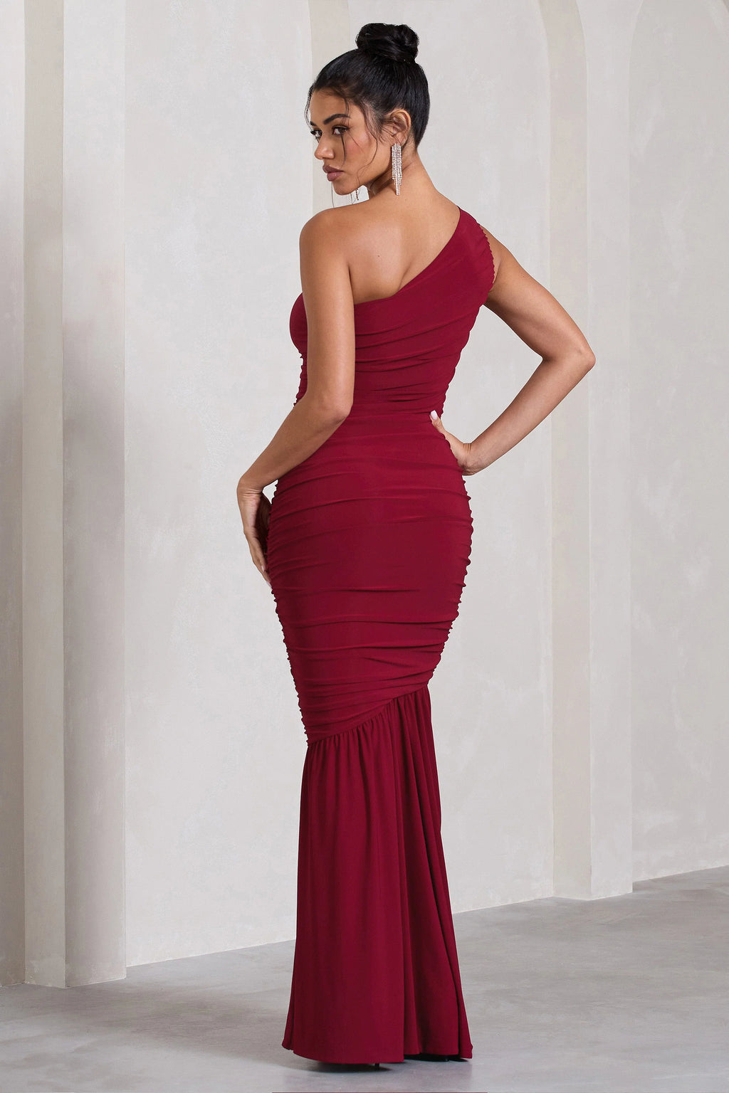 The Limelight | Berry Asymmetric Ruched Fishtail Maxi Dress