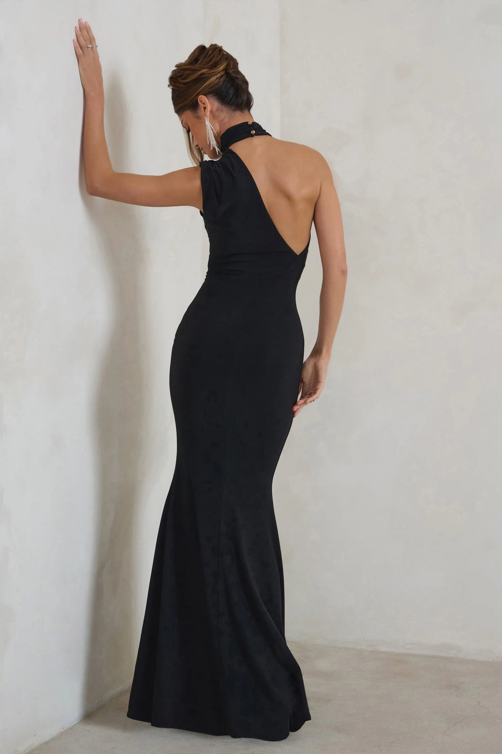 Capucine | Black Asymmetric Draped Maxi Dress
