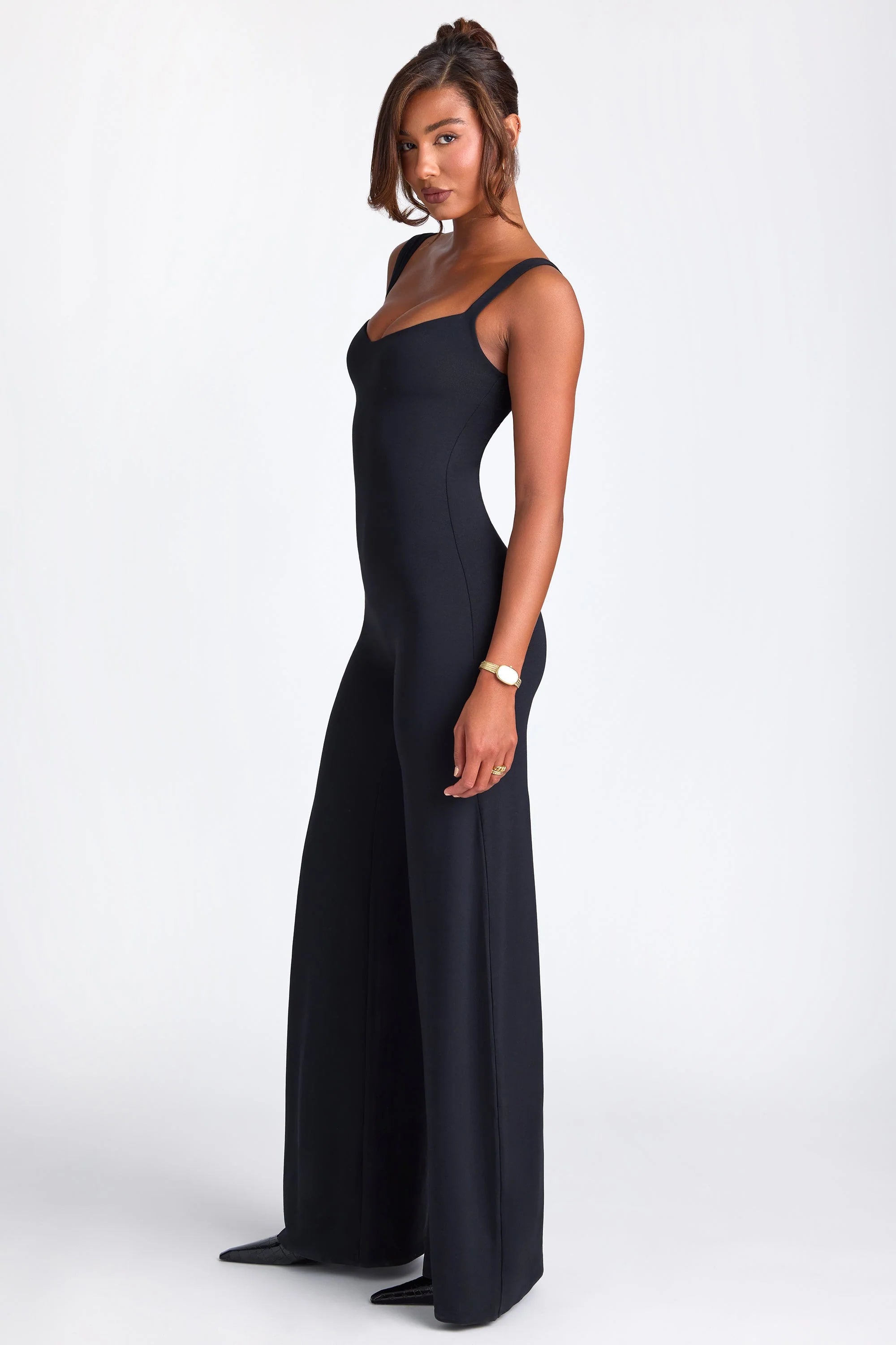 Tall Modal Sweetheart Neckline Wide Leg Jumpsuit in Black