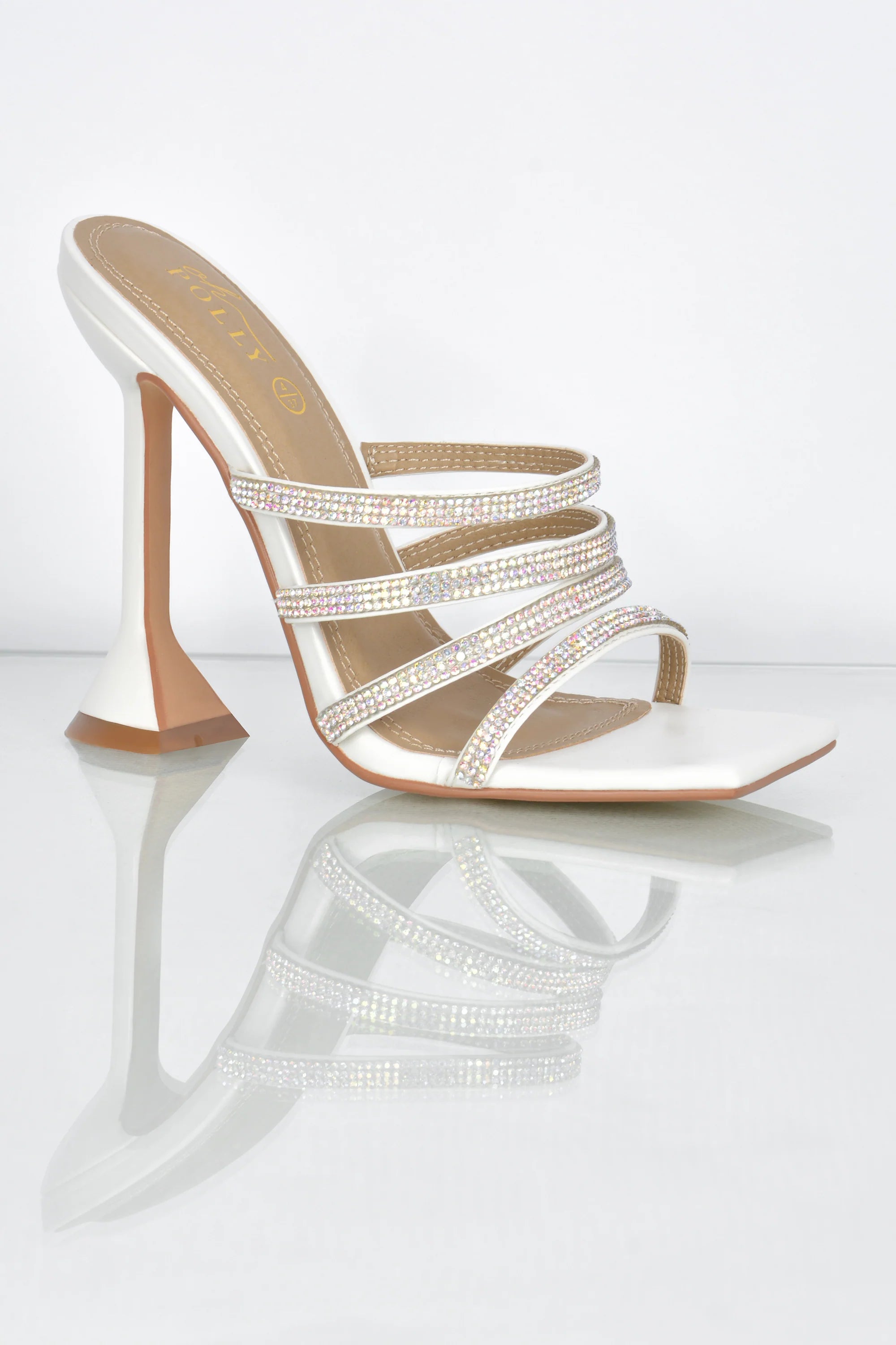 Raise The Bar Diamante Embellished Mule Heels in White