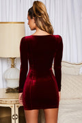 Revamped Square Neck Velvet Mini Dress in Wine