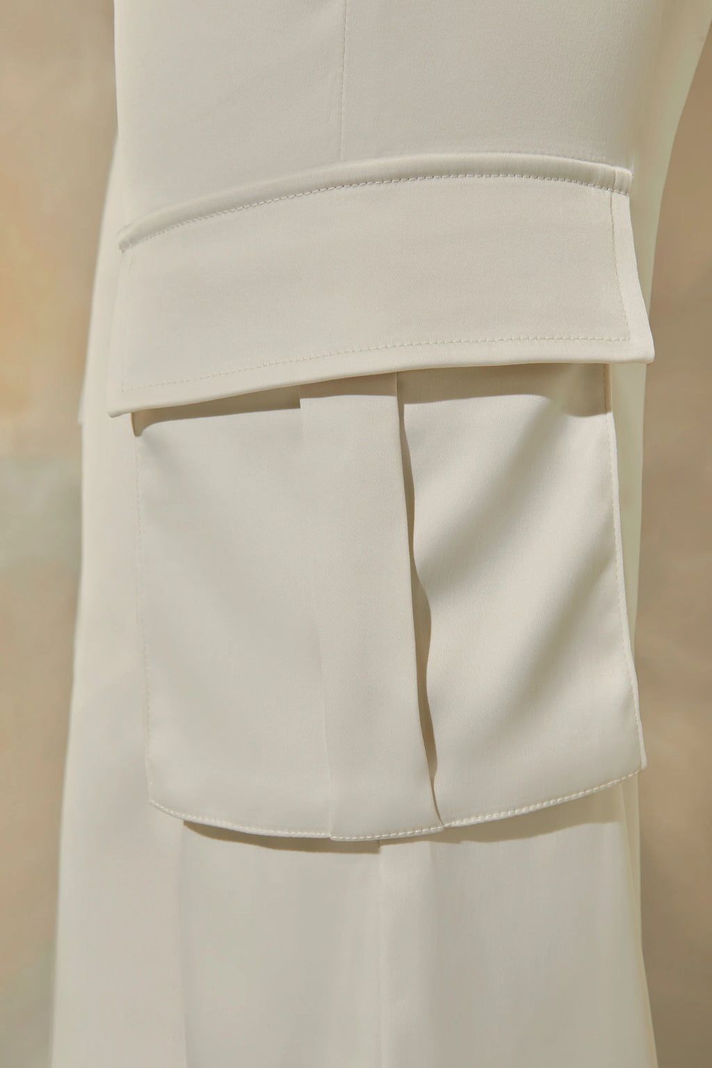 Satin Straight Leg Cargo Trousers in Stone