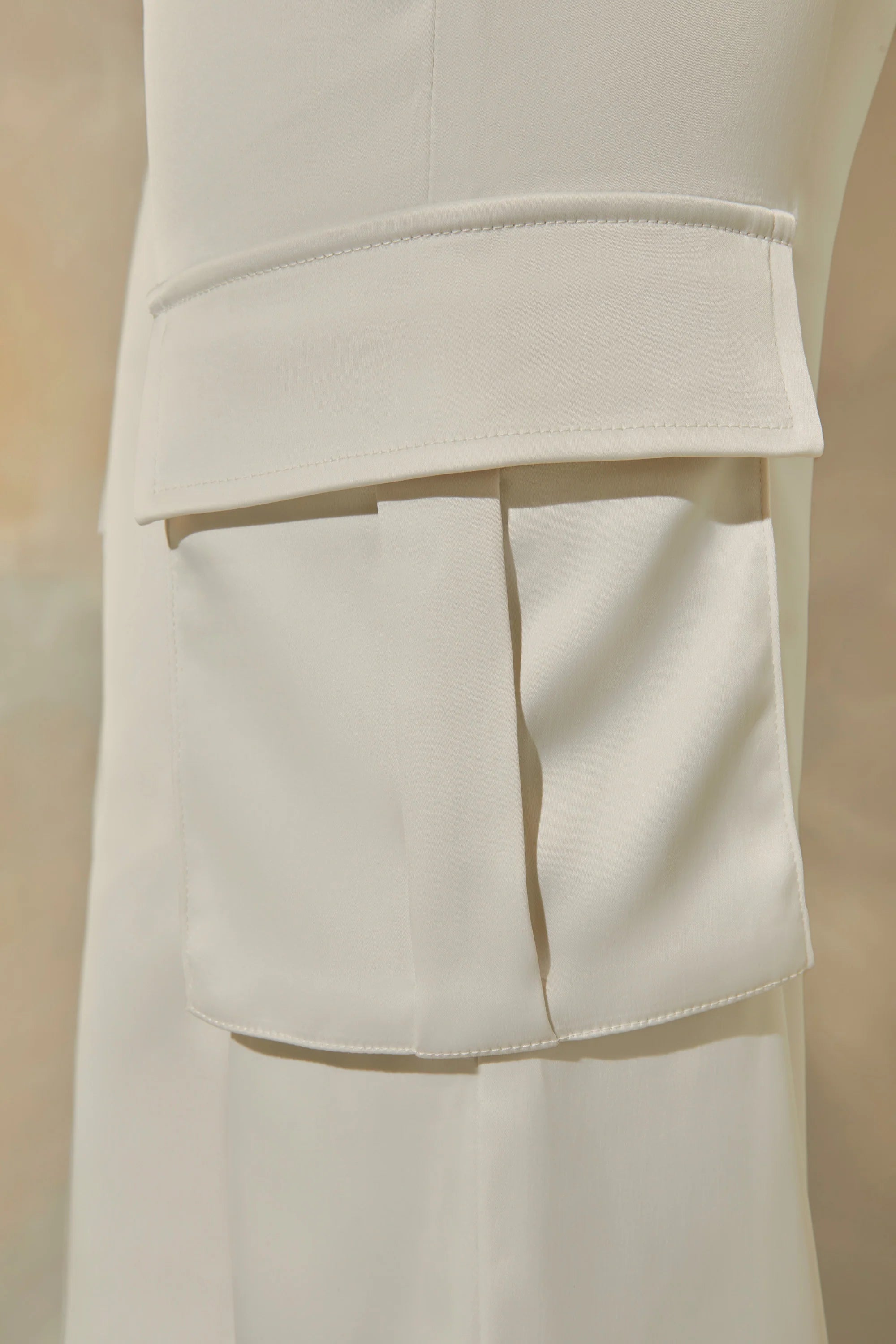 Satin Straight Leg Cargo Trousers in Stone