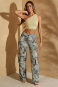 Tall High Waist Camo Cargo Trousers in Khaki Print