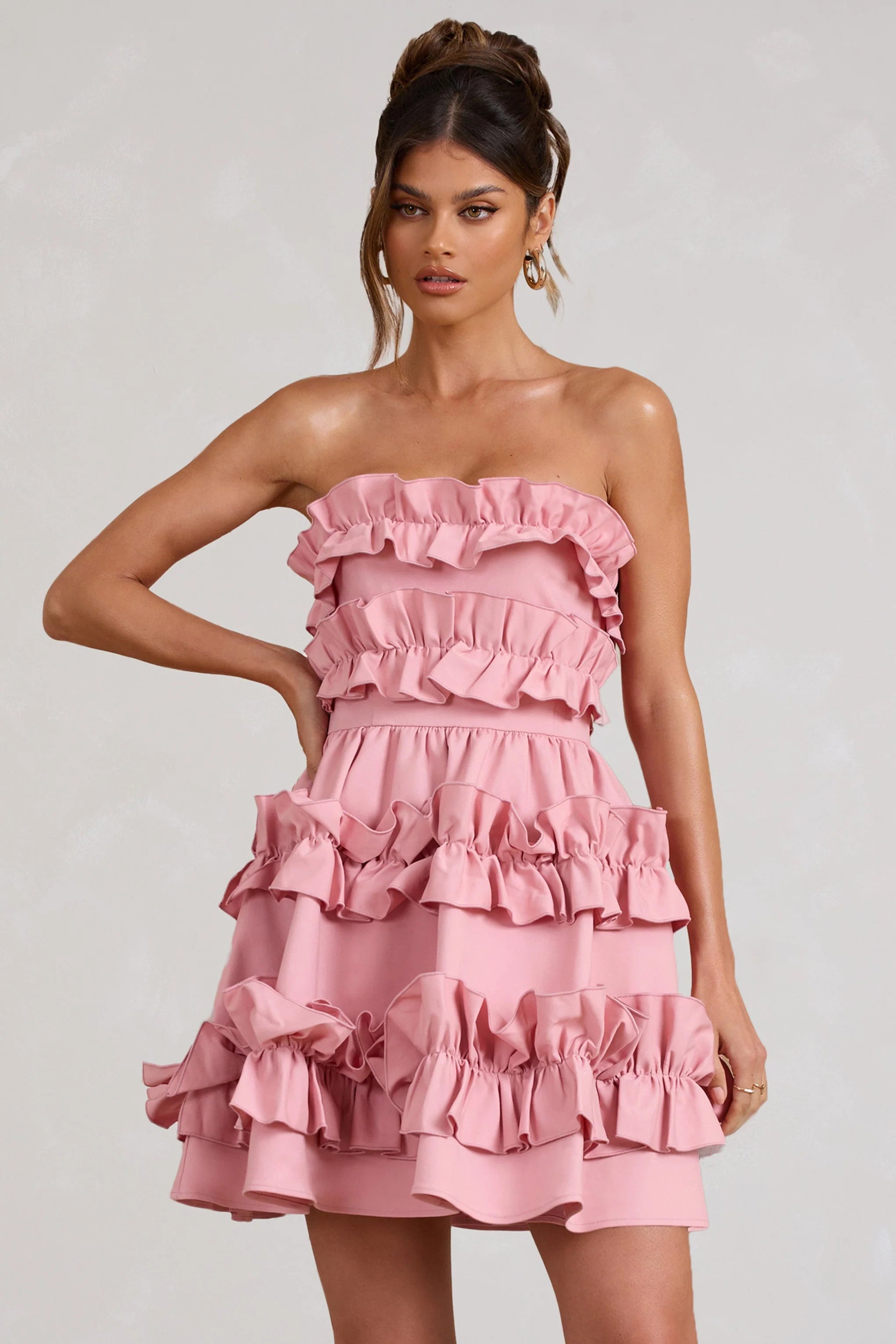 Rosette | Blush Ruffled Bandeau Mini Dress