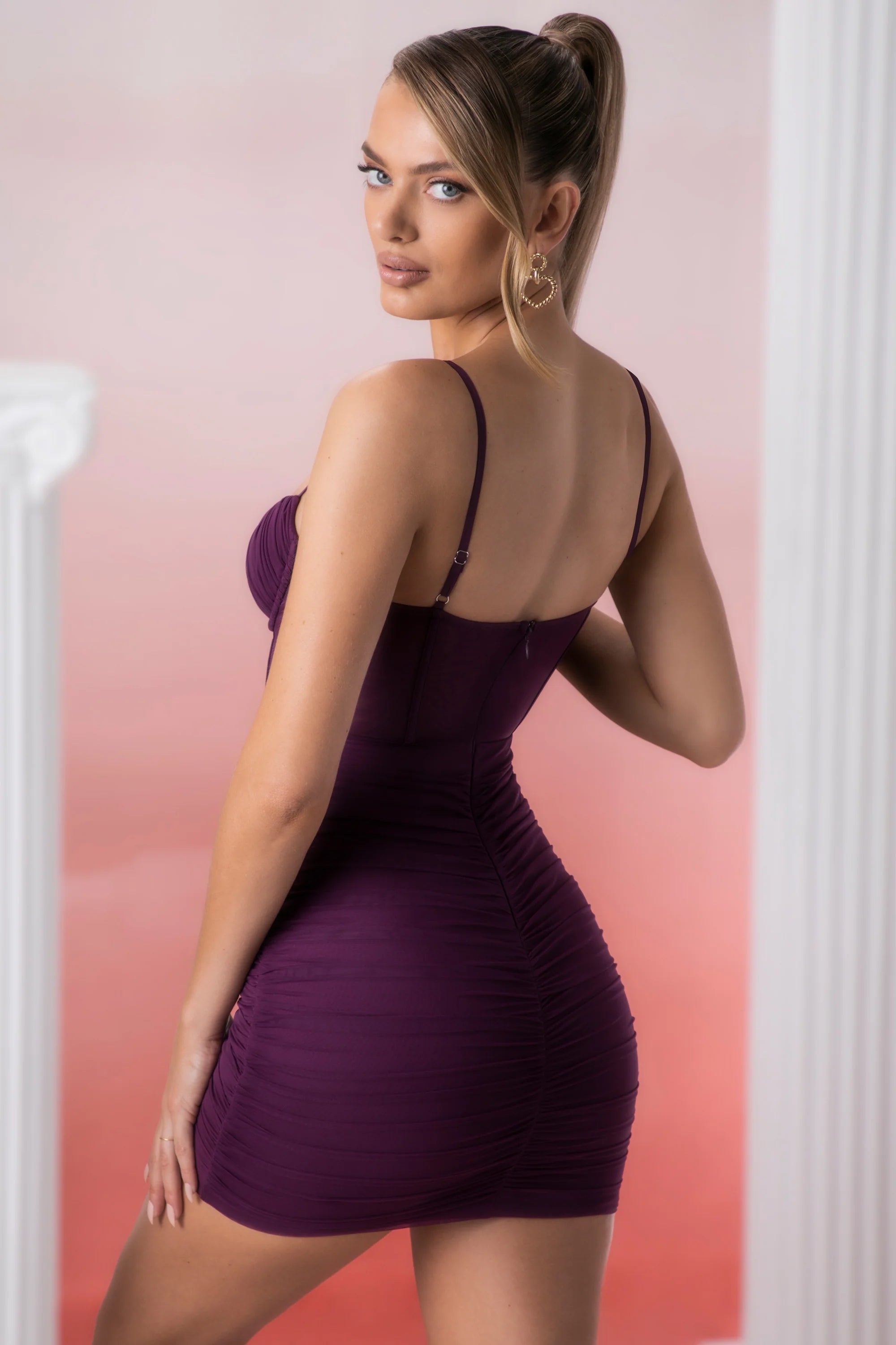 Lace Up Mini Dress in Wine