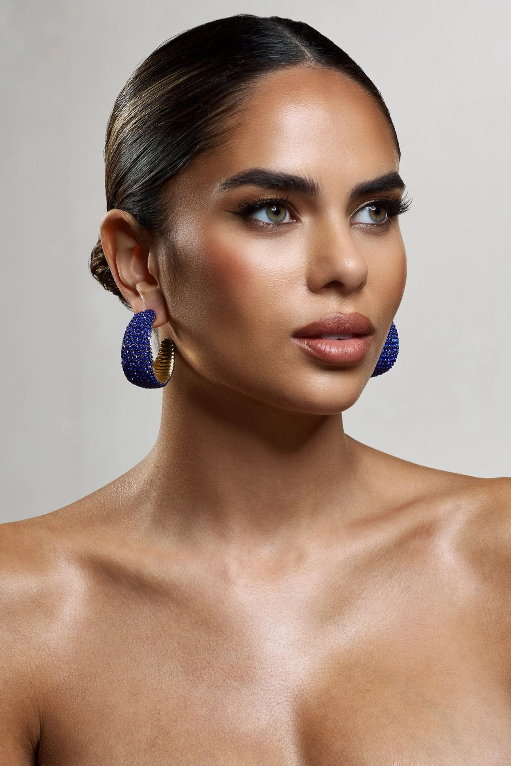Ibiza | Gold & Blue Diamante Chunky Hoop Earrings