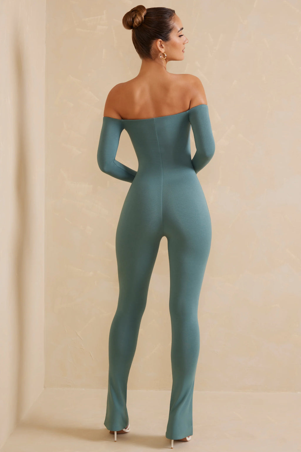 Petite Off The Shoulder Jumpsuit in Teal