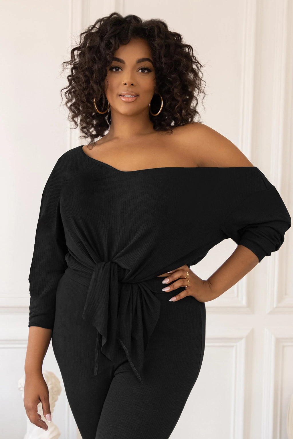 Rebel | Plus Black Off The Shoulder Ribbed Top