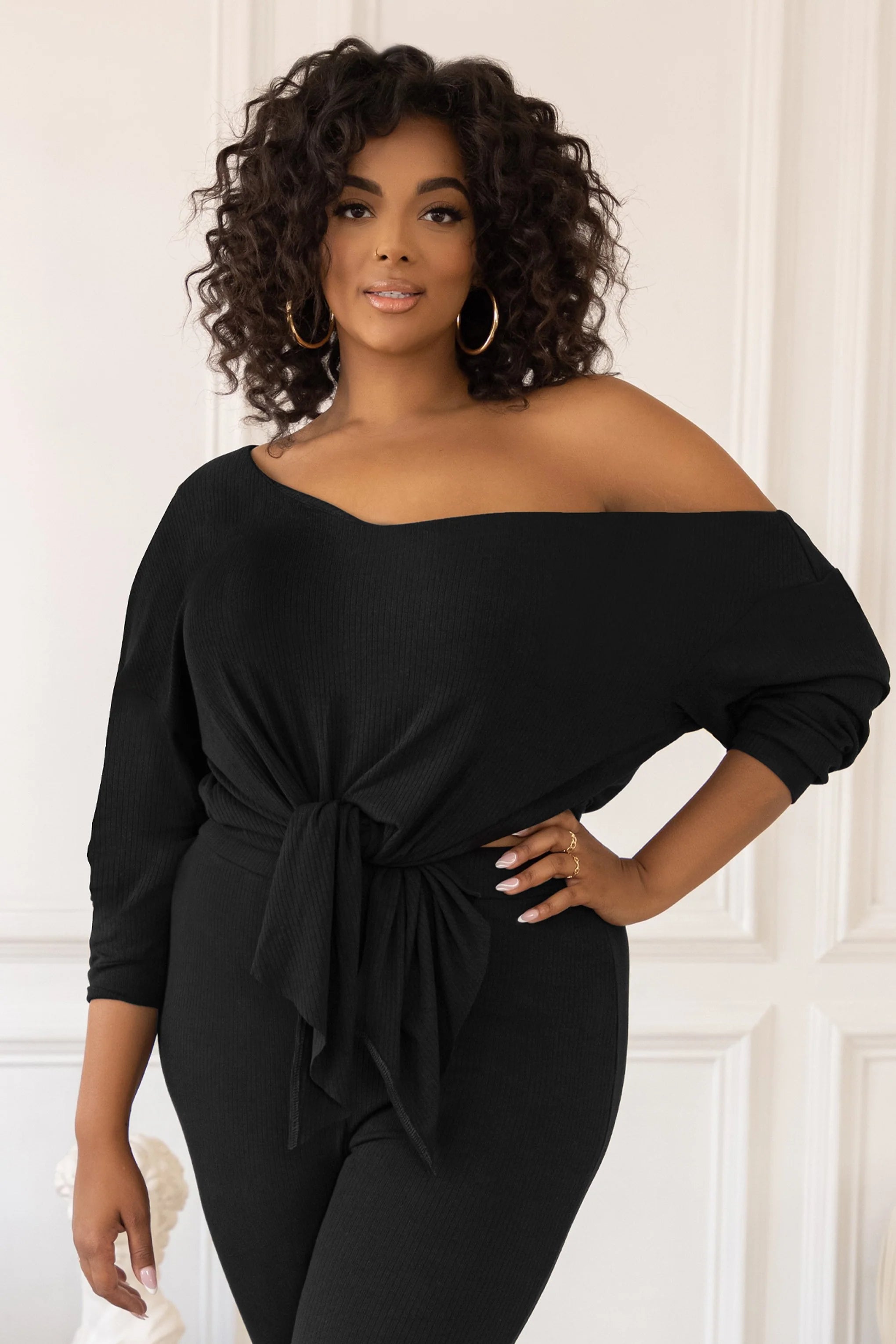 Rebel | Plus Black Off The Shoulder Ribbed Top