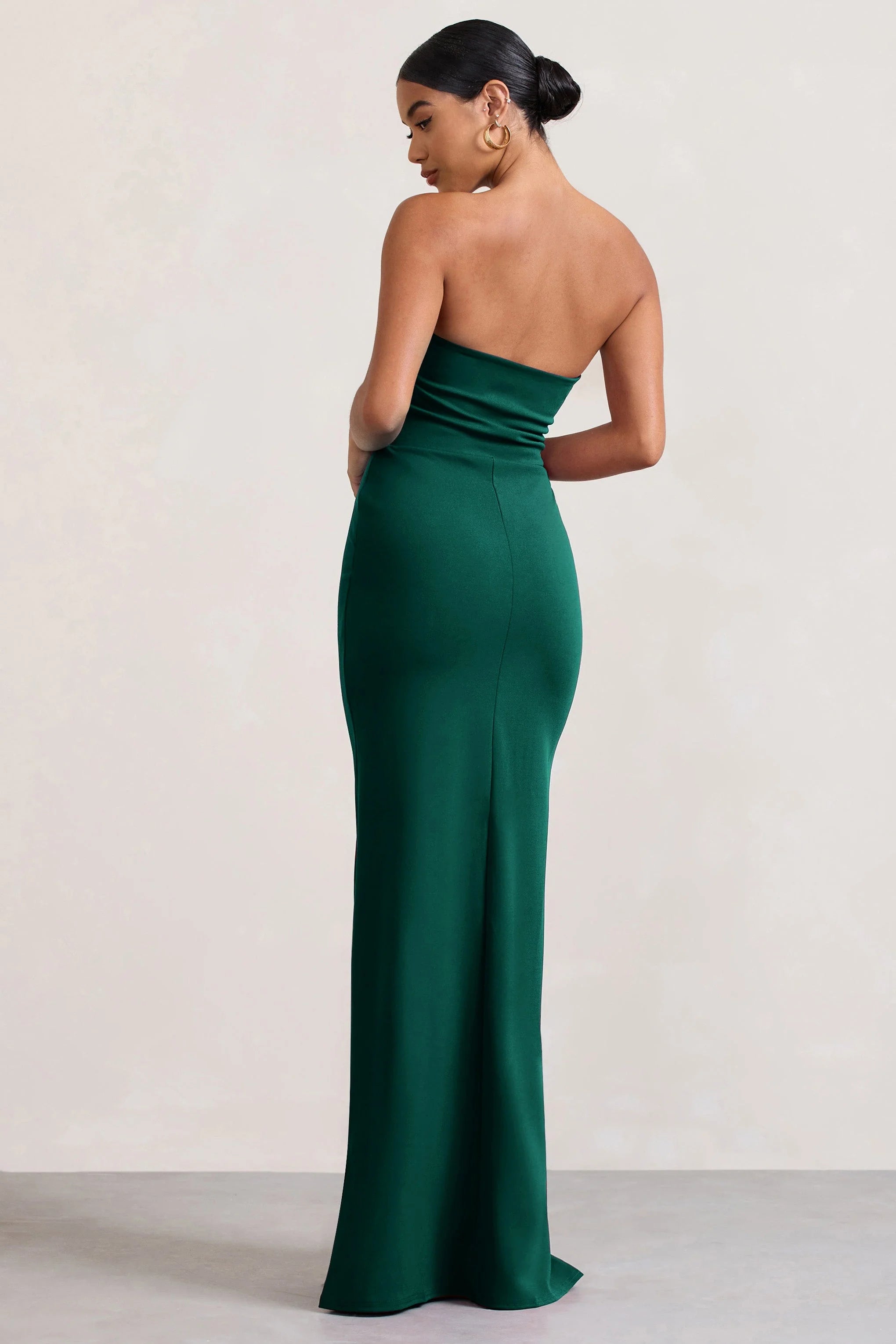 Belle of The Ball | Bottle Green Bandeau Maxi Dress With Split Hem