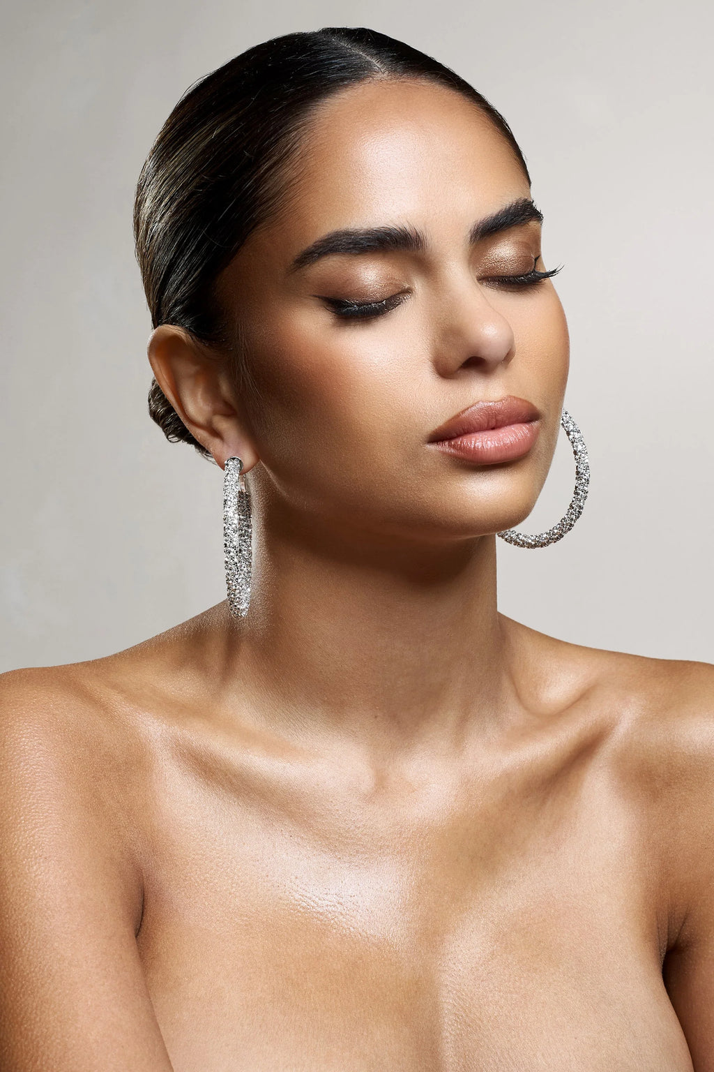 Ravenna | Silver Diamante Hoop Earrings