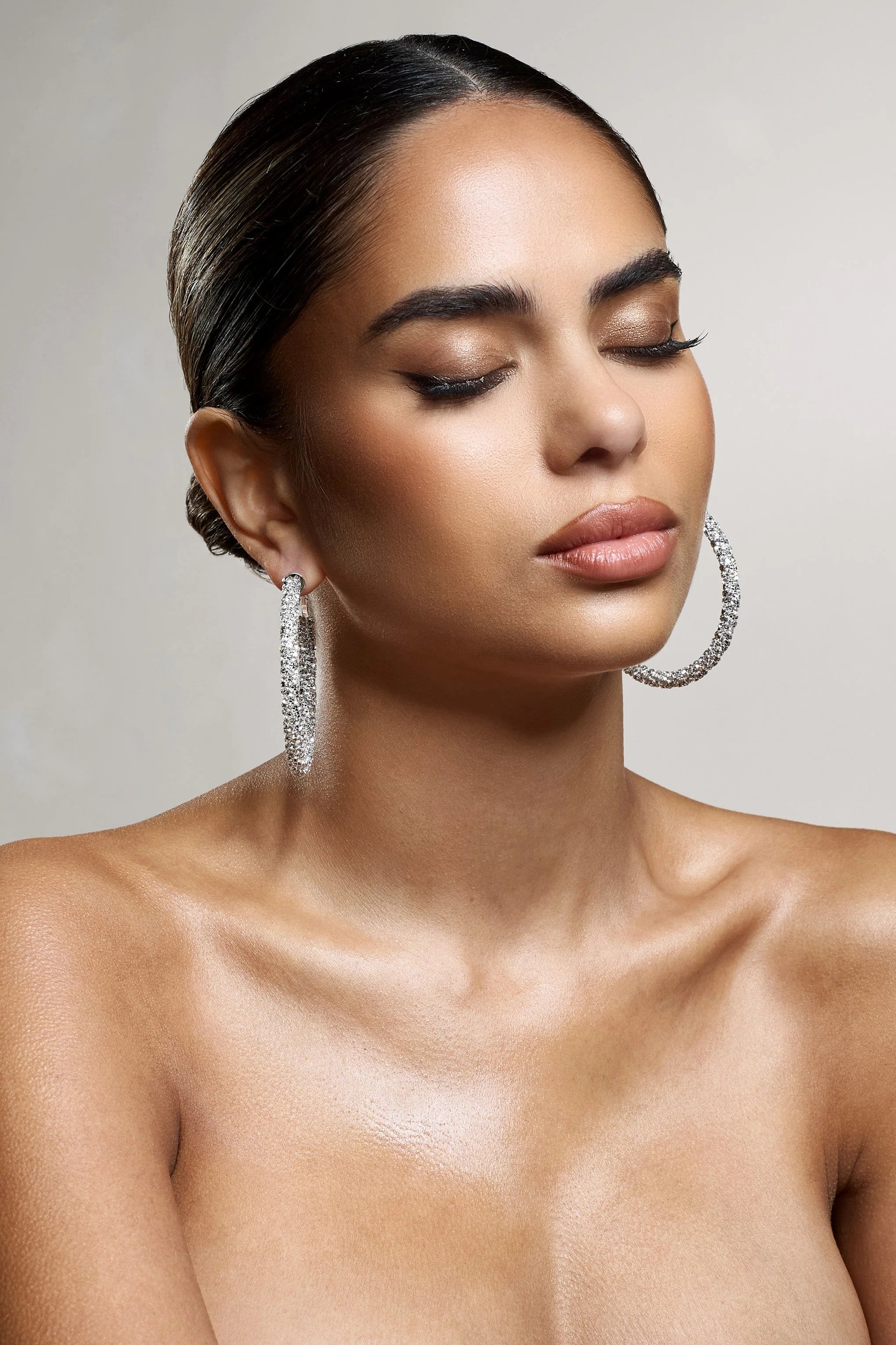 Ravenna | Silver Diamante Hoop Earrings