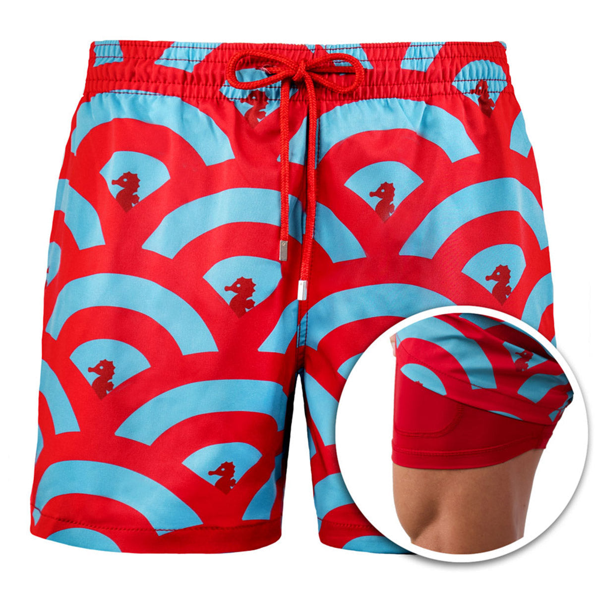 Red Clouds - 6 Mid-Length Hybrid Shorts